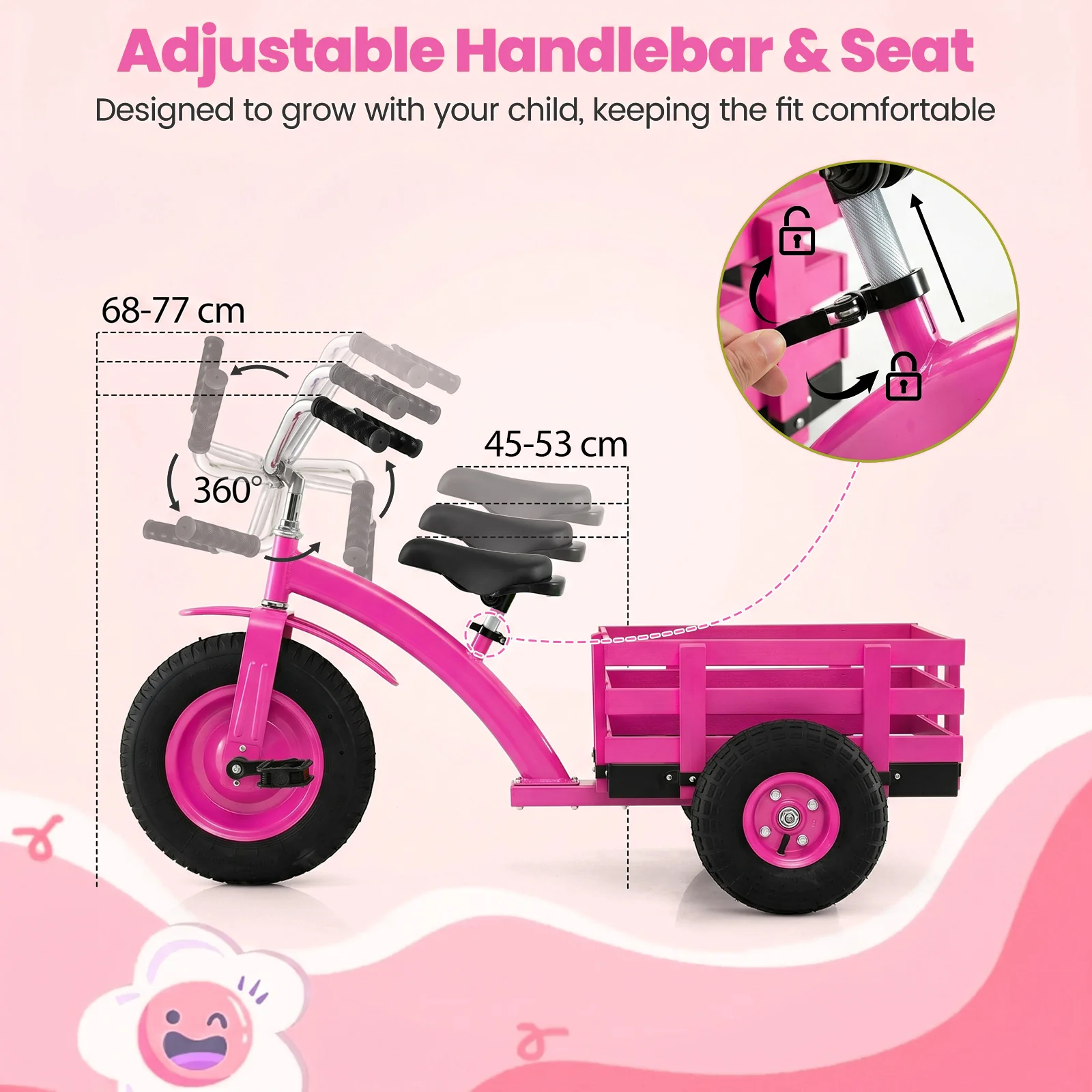 BABY JOY Kids Tricycle with Storage Basket, 15-Inch Front Wheel Trike w/ Carbon Steel Frame, Inflatable Rubber Tires - Image 8