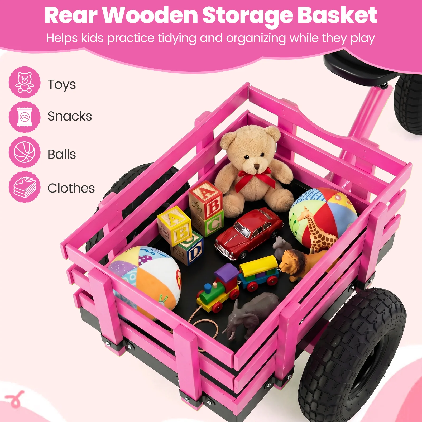 BABY JOY Kids Tricycle with Storage Basket, 15-Inch Front Wheel Trike w/ Carbon Steel Frame, Inflatable Rubber Tires - Image 9