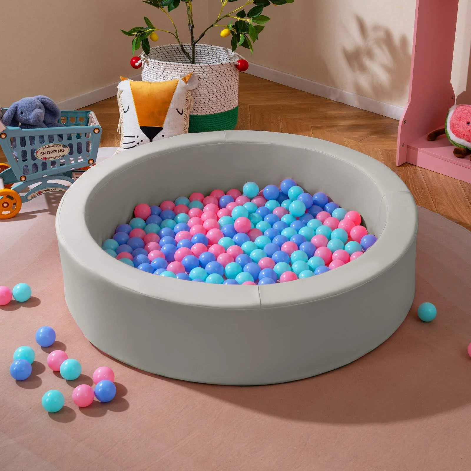 BABY JOY Round Foam Ball Pits, Ball Pits for Toddlers 105cm x 24cm w/Sponge Filling - Image 2