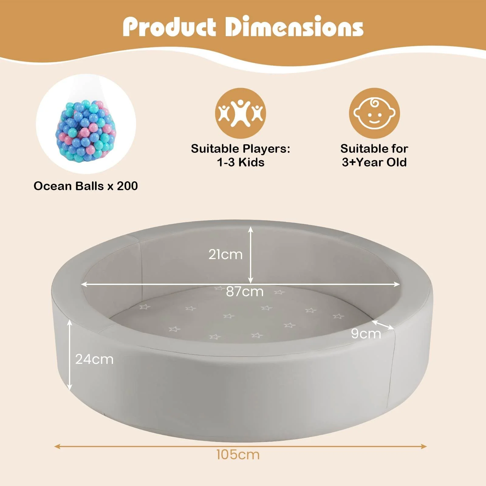 BABY JOY Round Foam Ball Pits, Ball Pits for Toddlers 105cm x 24cm w/Sponge Filling - Image 4