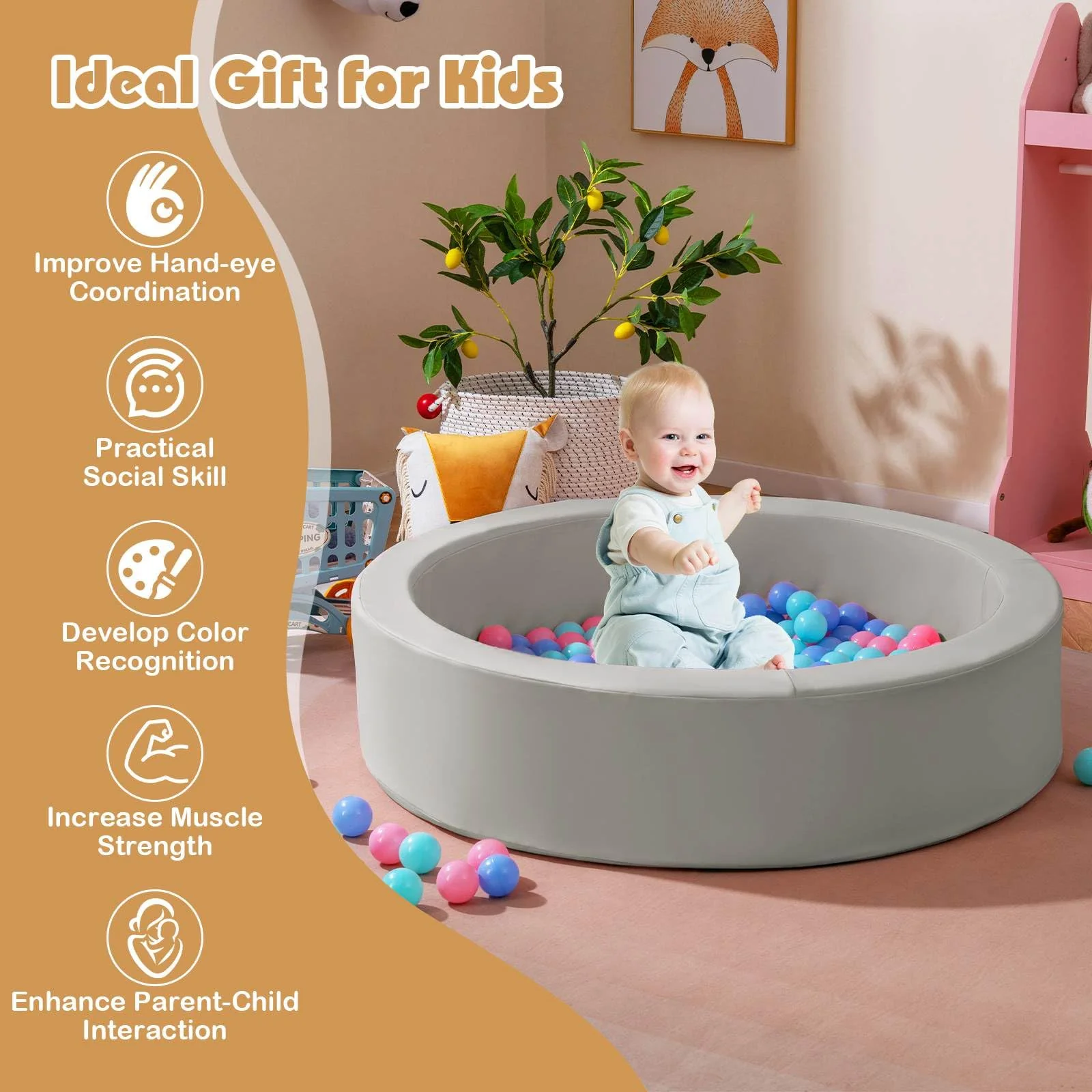 BABY JOY Round Foam Ball Pits, Ball Pits for Toddlers 105cm x 24cm w/Sponge Filling - Image 6
