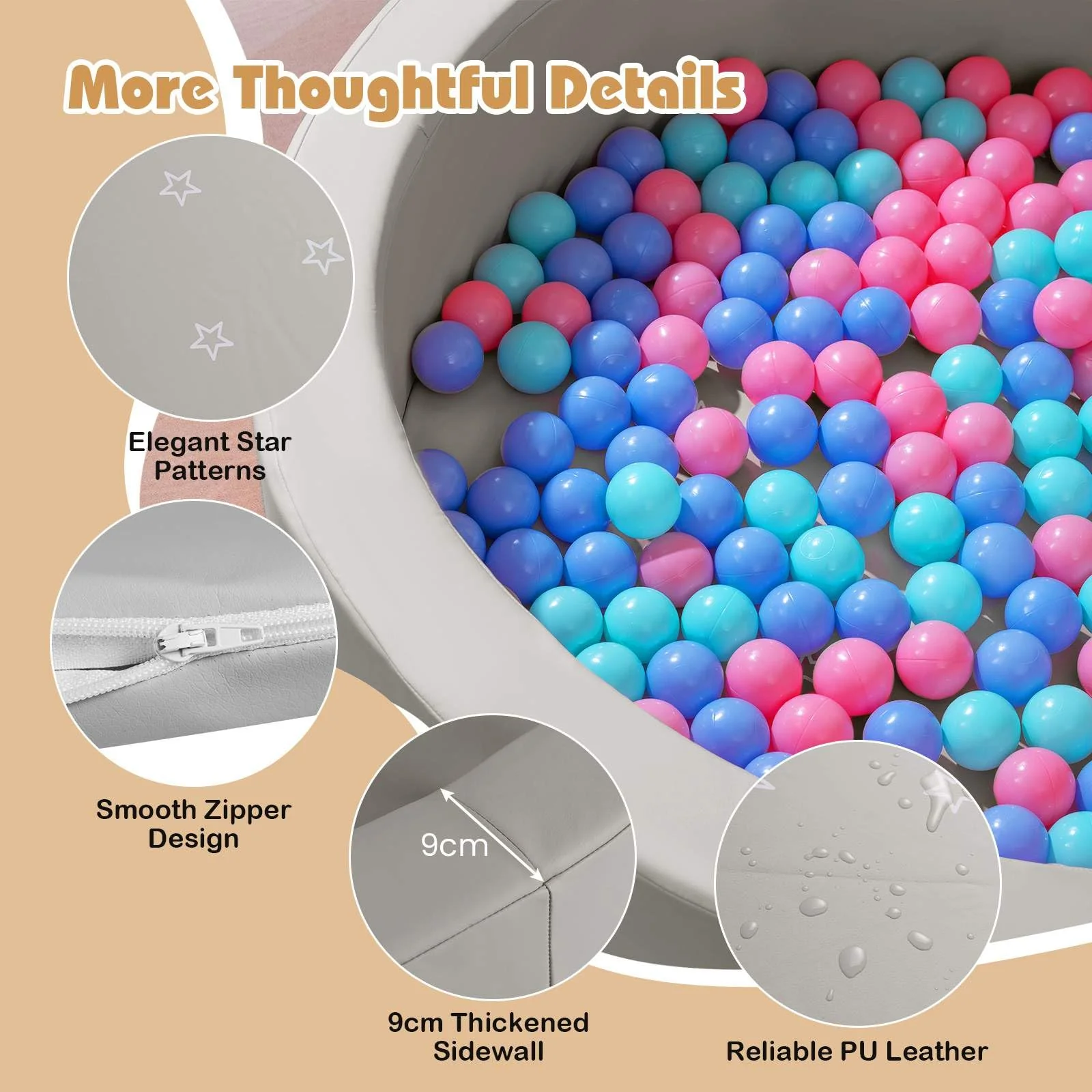 BABY JOY Round Foam Ball Pits, Ball Pits for Toddlers 105cm x 24cm w/Sponge Filling - Image 8