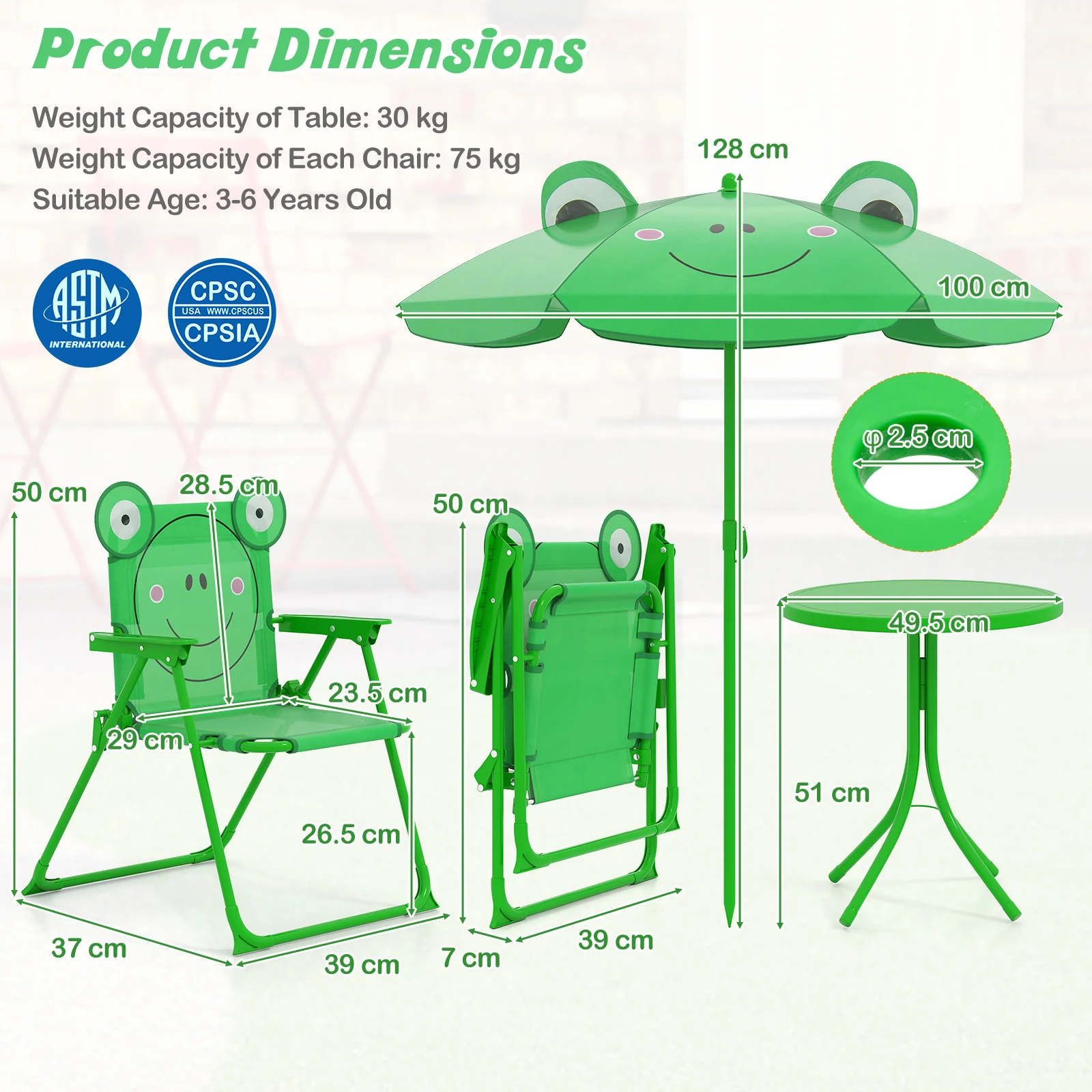 Baby Joy Toddler Outdoor Activity Table with 2 Folding Chairs & a Height Adjustable Umbrella - Image 11