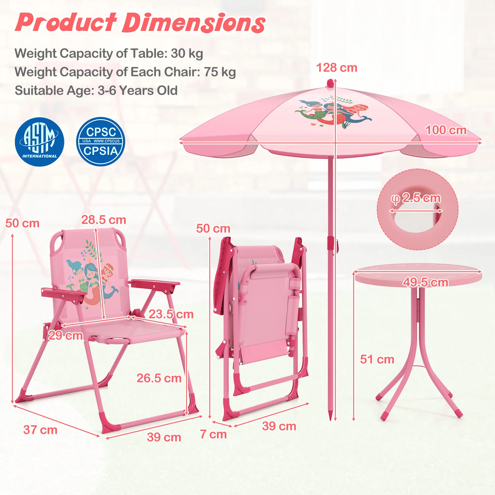 Baby Joy Toddler Outdoor Activity Table with 2 Folding Chairs & a Height Adjustable Umbrella - Image 13