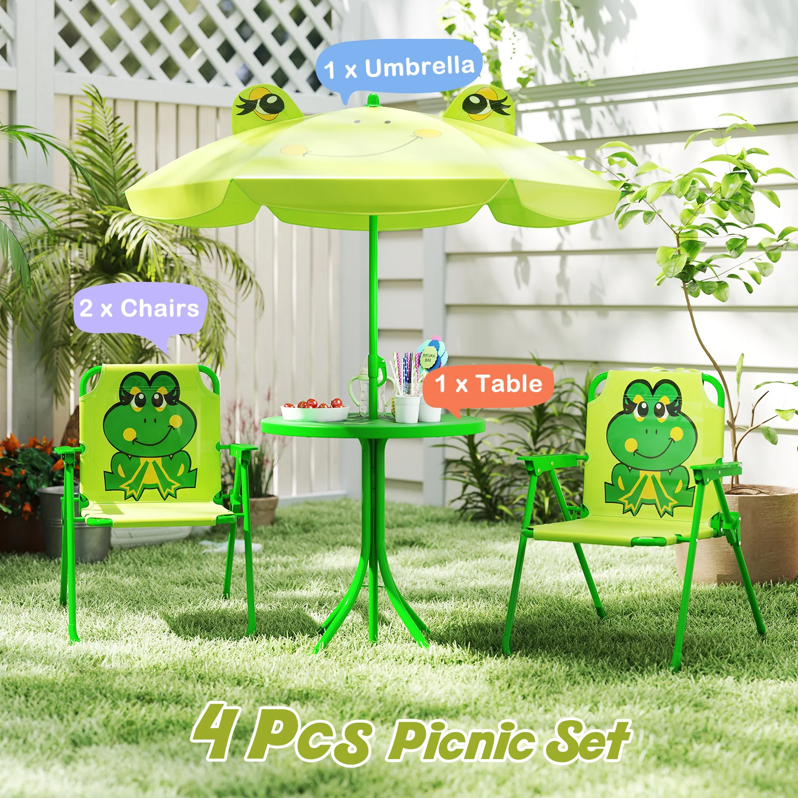 Baby Joy Toddler Outdoor Activity Table with 2 Folding Chairs & a Height Adjustable Umbrella - Image 2