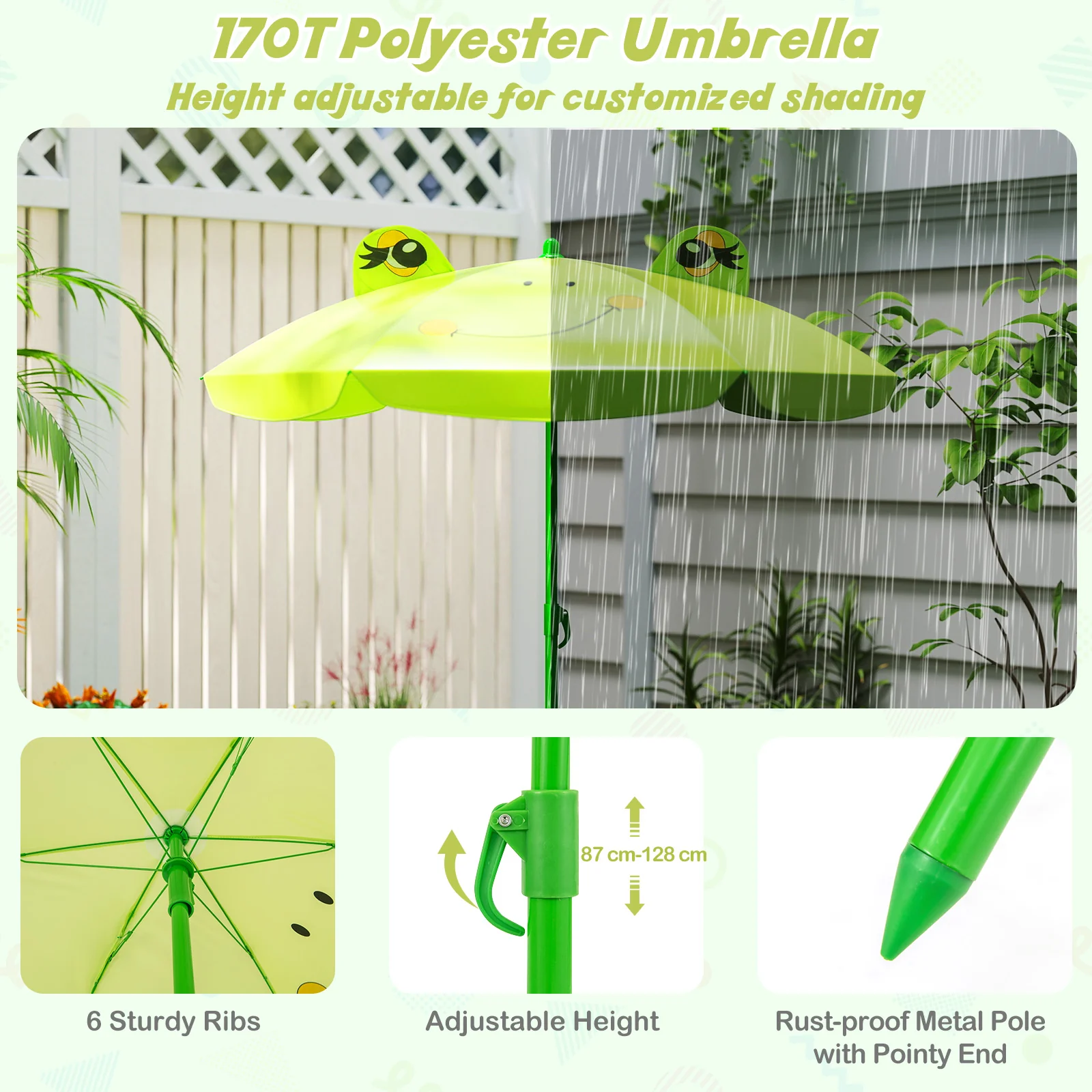 Baby Joy Toddler Outdoor Activity Table with 2 Folding Chairs & a Height Adjustable Umbrella - Image 5