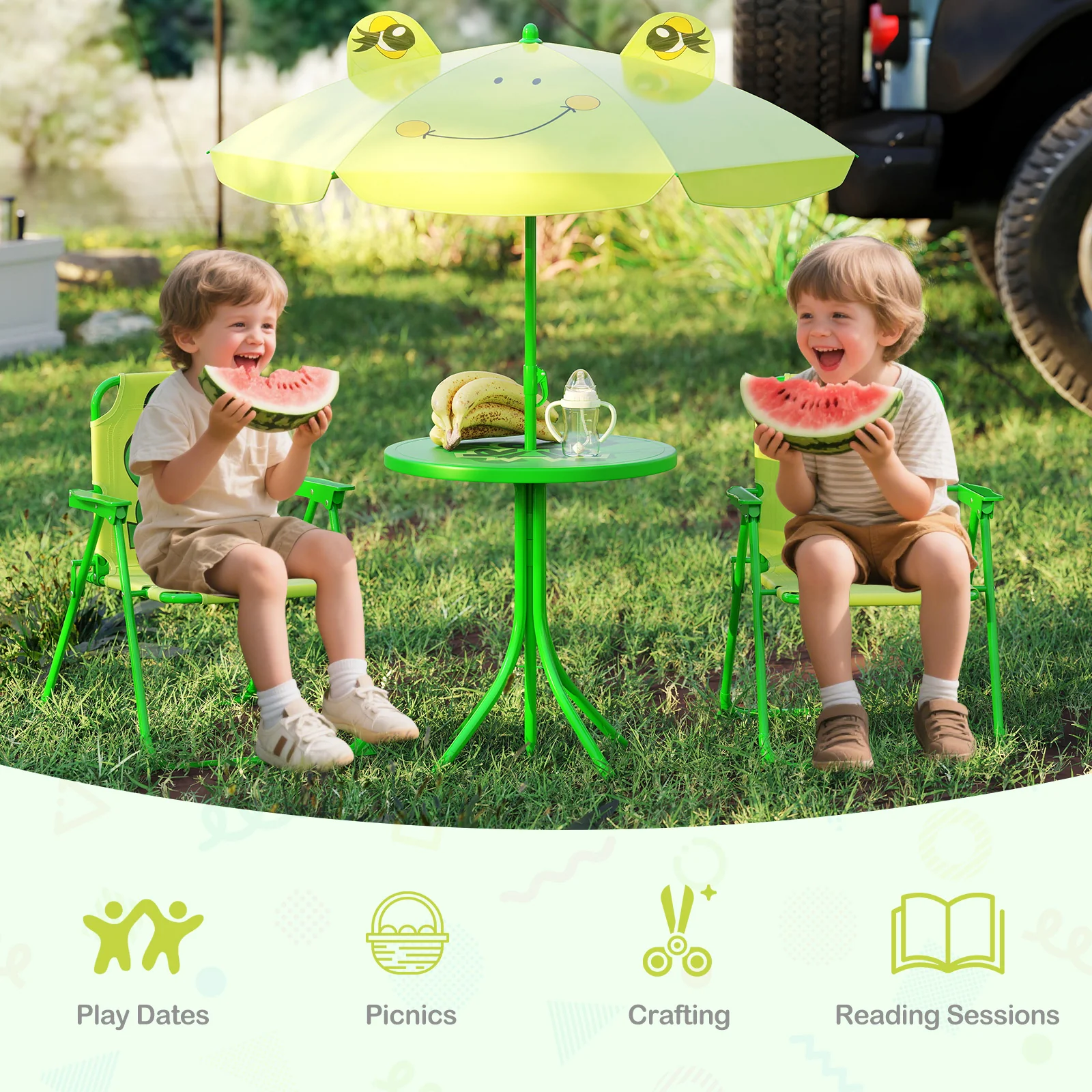 Baby Joy Toddler Outdoor Activity Table with 2 Folding Chairs & a Height Adjustable Umbrella - Image 7