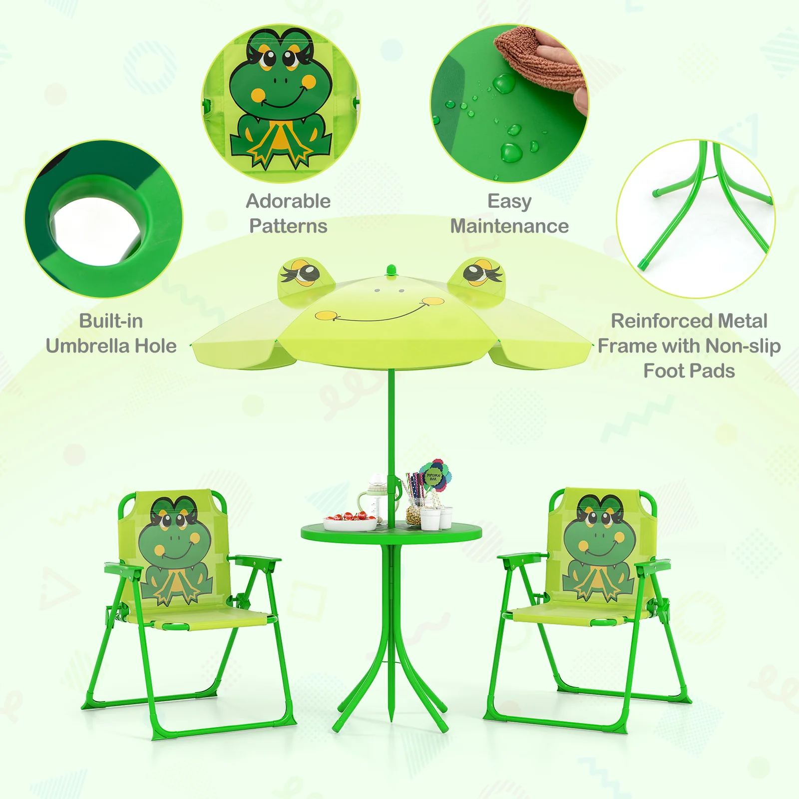 Baby Joy Toddler Outdoor Activity Table with 2 Folding Chairs & a Height Adjustable Umbrella - Image 8