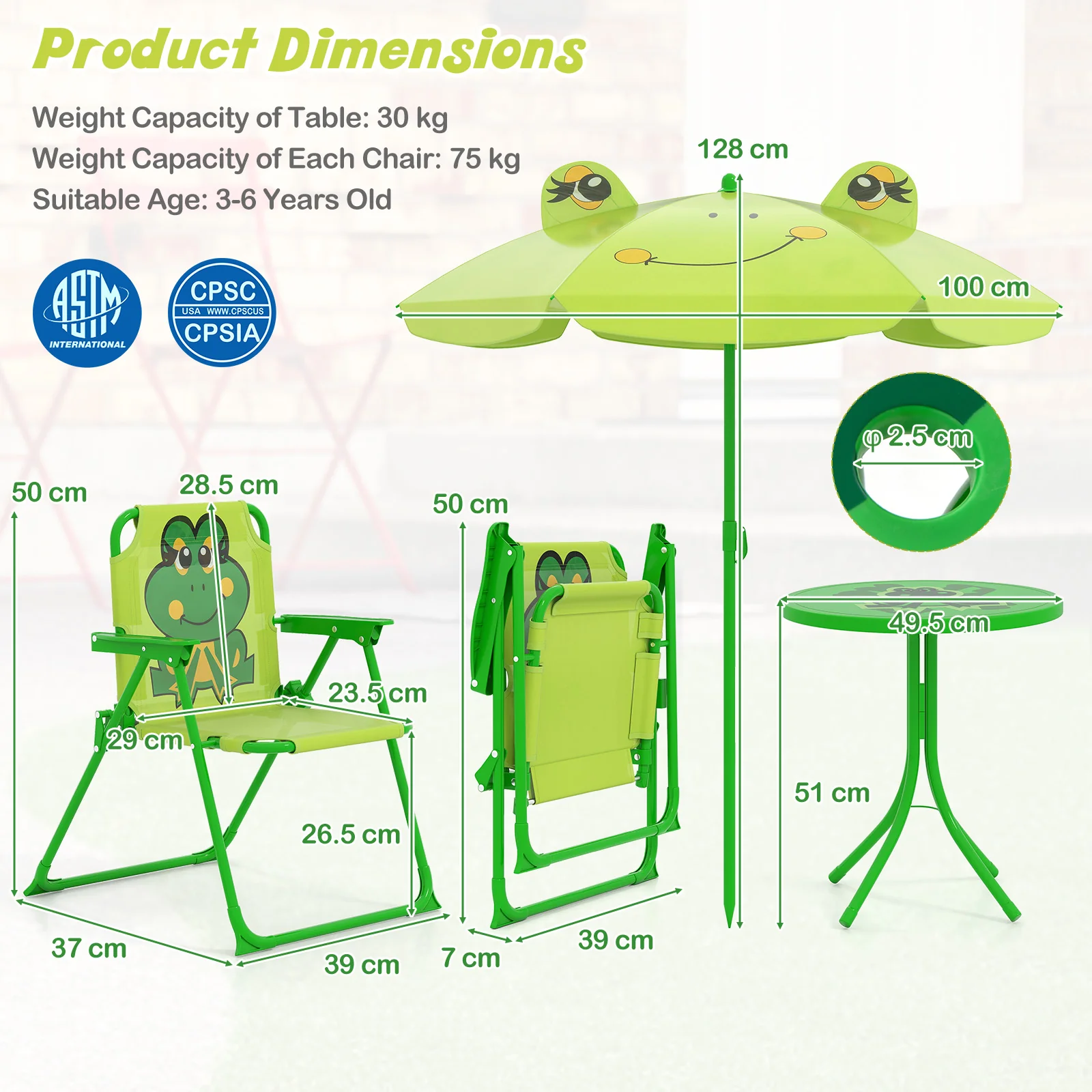 Baby Joy Toddler Outdoor Activity Table with 2 Folding Chairs & a Height Adjustable Umbrella - Image 9