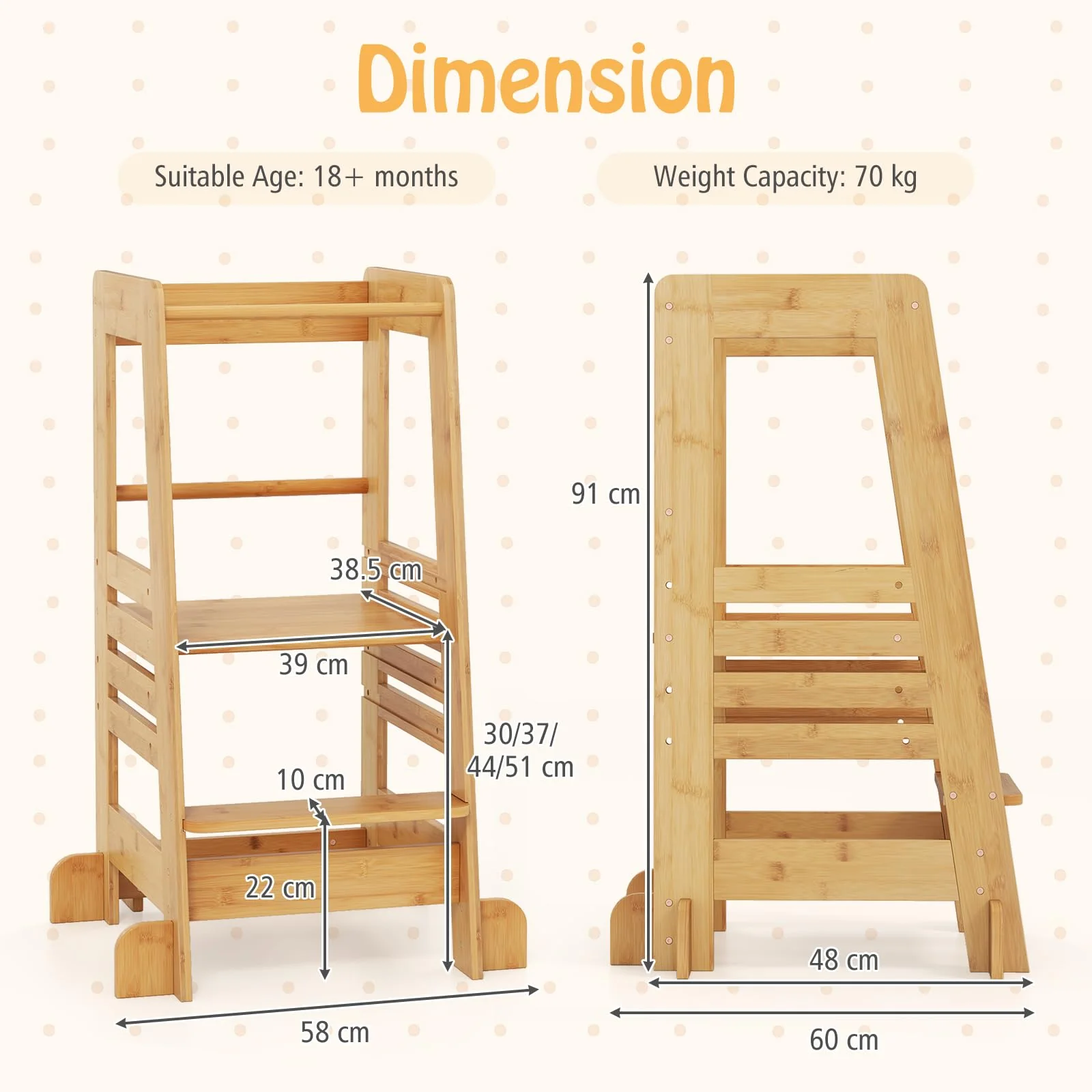 BABY JOY Toddler Standing Tower, Montessori Height Adjustable Kitchen Step Stool for Kids - Image 4