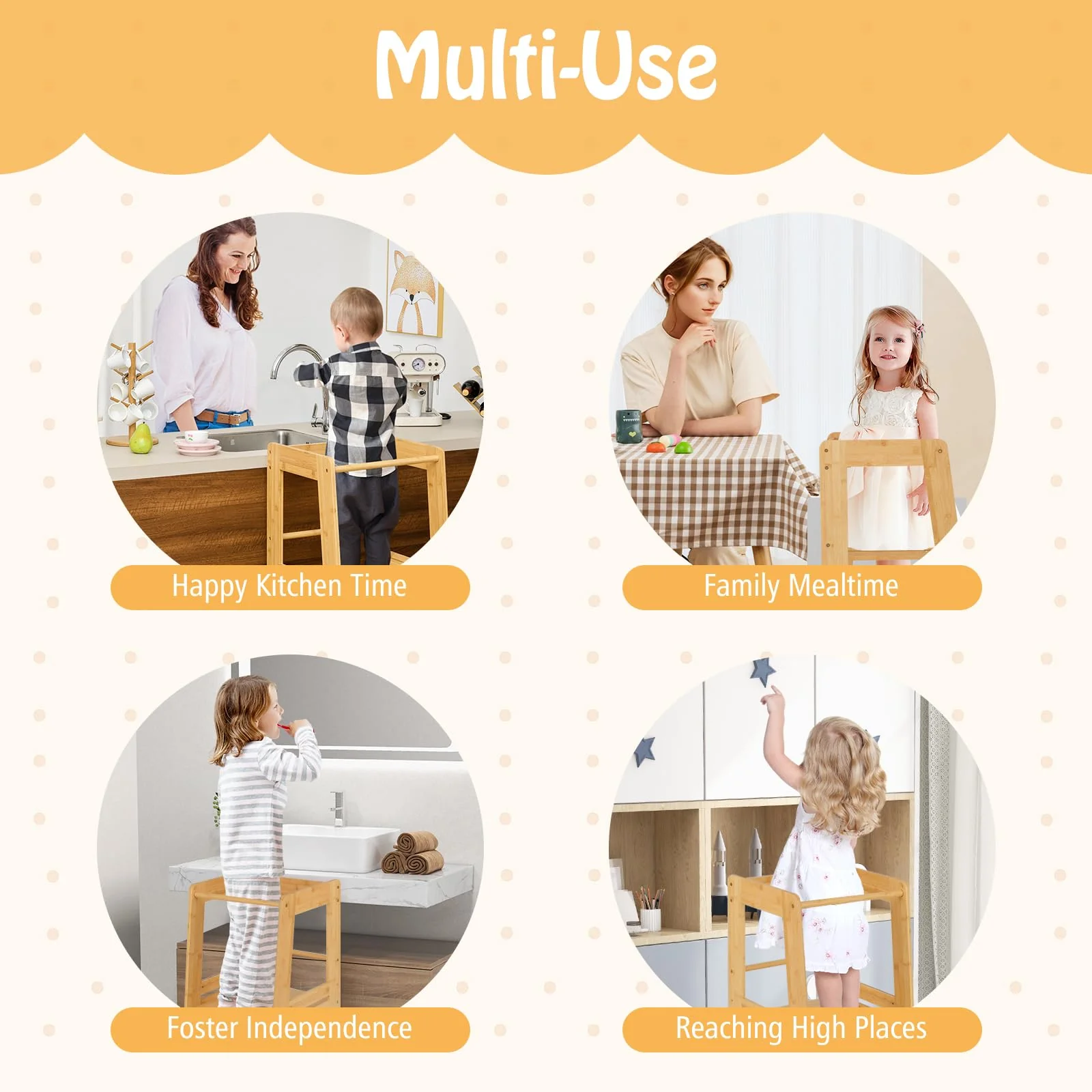 BABY JOY Toddler Standing Tower, Montessori Height Adjustable Kitchen Step Stool for Kids - Image 5