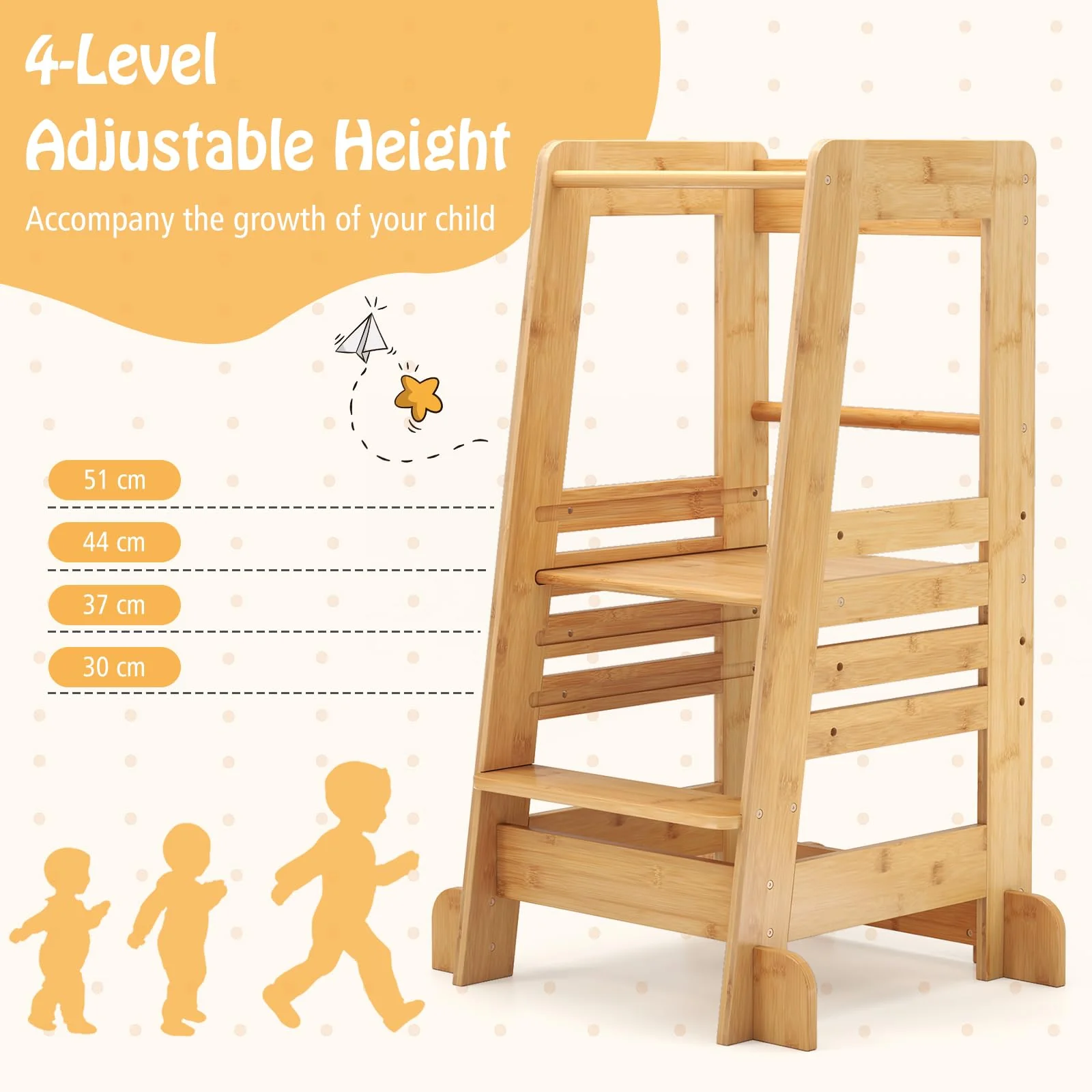 BABY JOY Toddler Standing Tower, Montessori Height Adjustable Kitchen Step Stool for Kids - Image 7