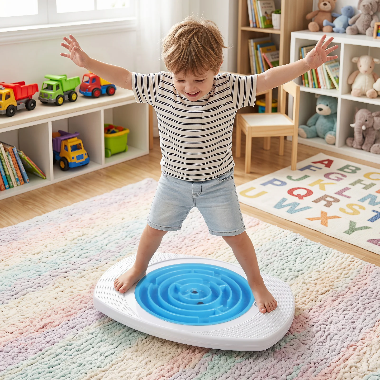 Balance Board for Kids with 3 Maze Discs & 2 Balls 2-in-1 Wobble Board for Sensory Training - Image 2