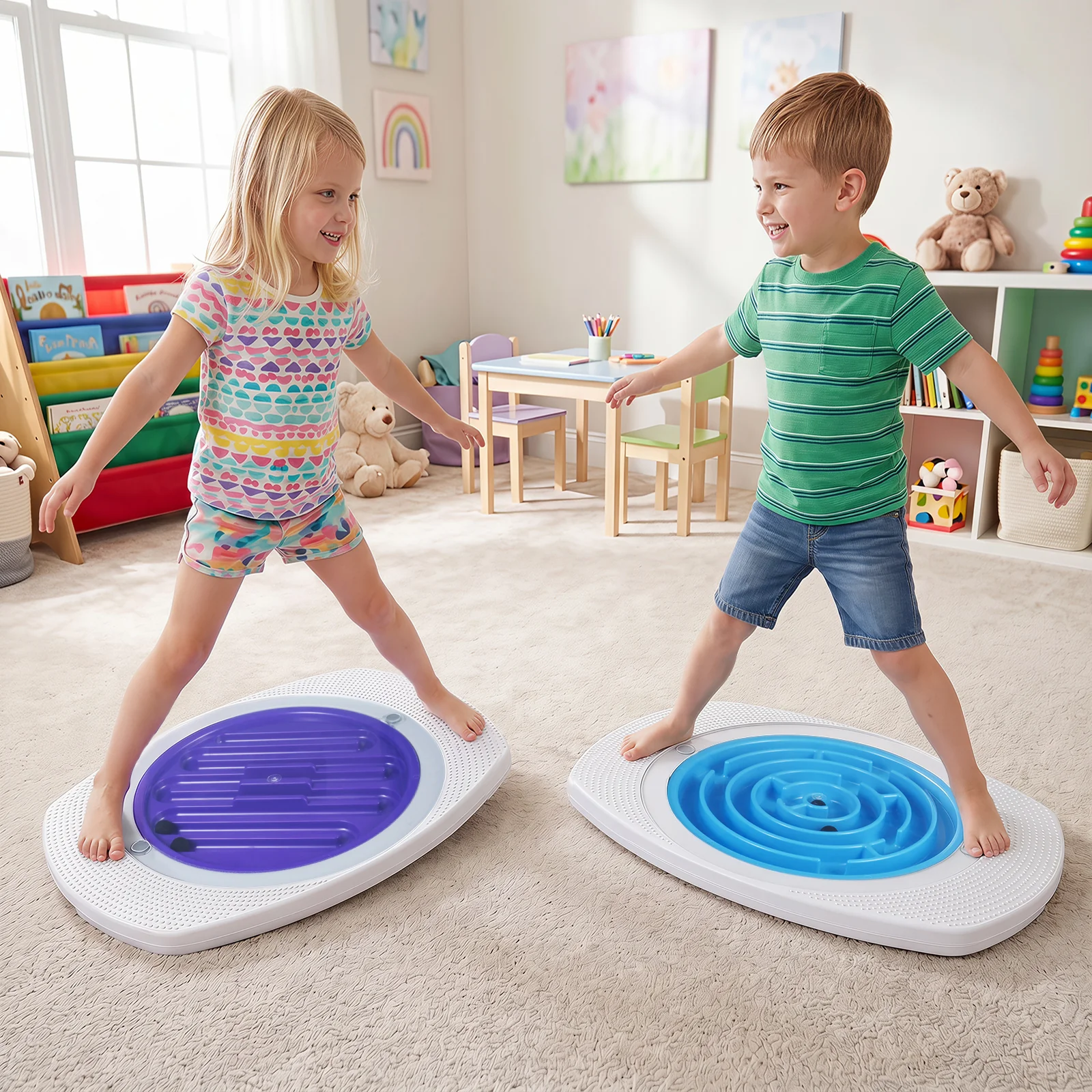 Balance Board for Kids with 3 Maze Discs & 2 Balls 2-in-1 Wobble Board for Sensory Training - Image 3