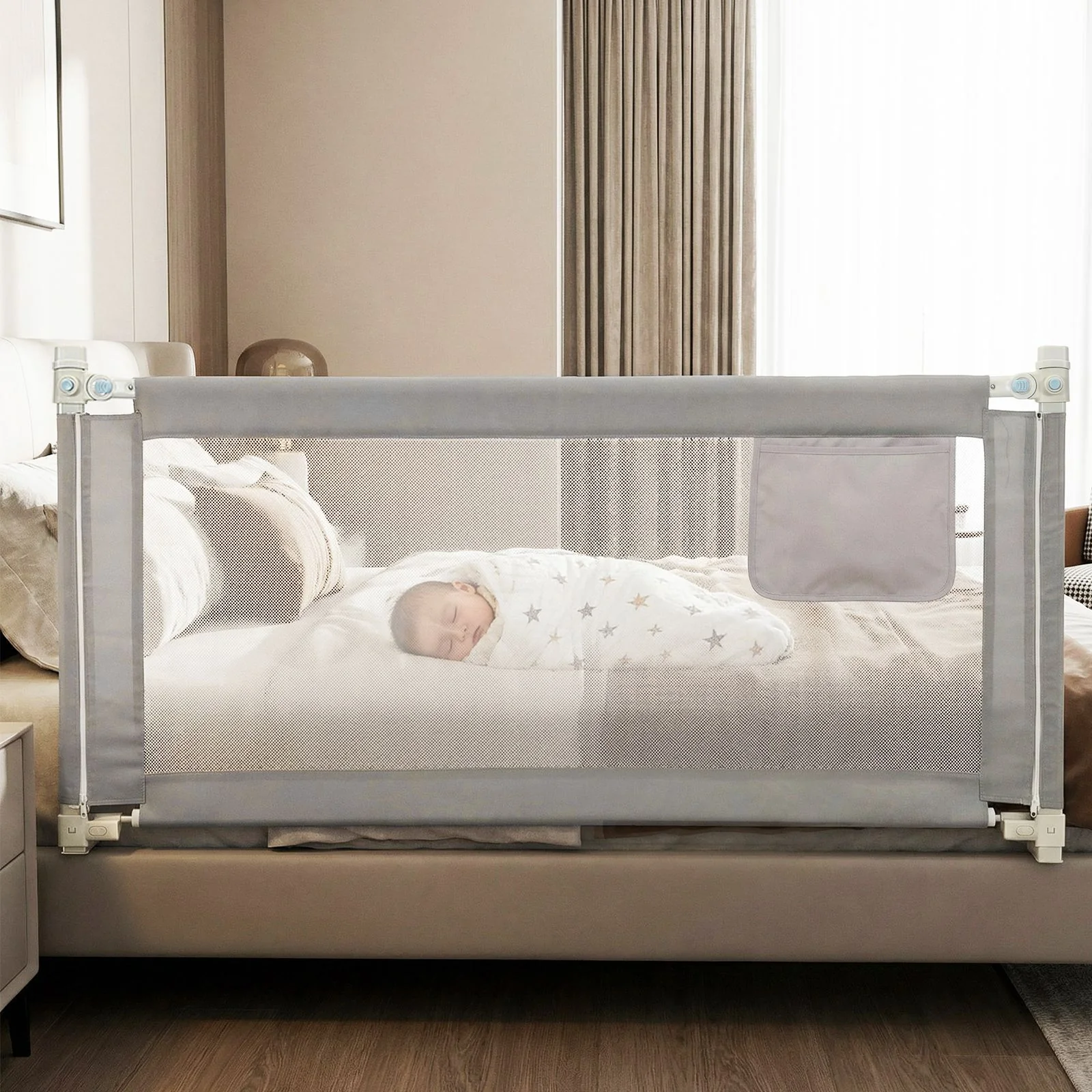 Bed Rail for Toddlers Vertical Lift Adjustable with Storage Pocket - Image 2