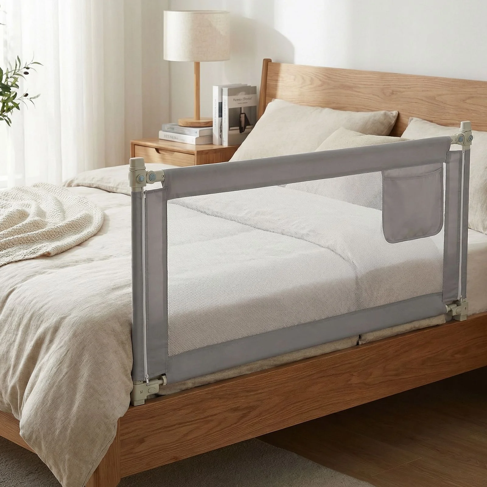 Bed Rail for Toddlers Vertical Lift Adjustable with Storage Pocket - Image 3