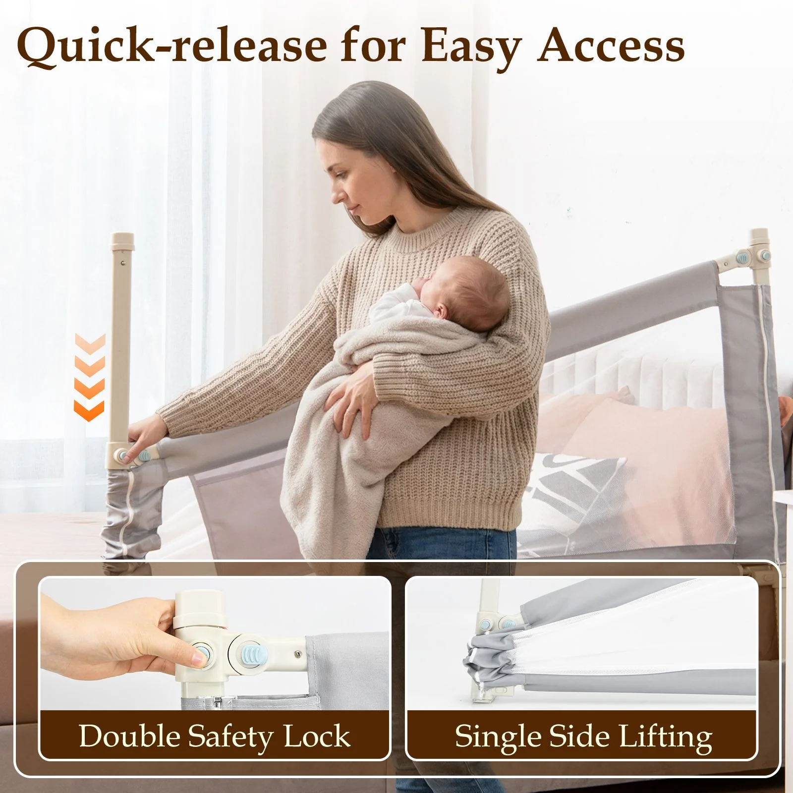 Bed Rail for Toddlers Vertical Lift Adjustable with Storage Pocket - Image 5