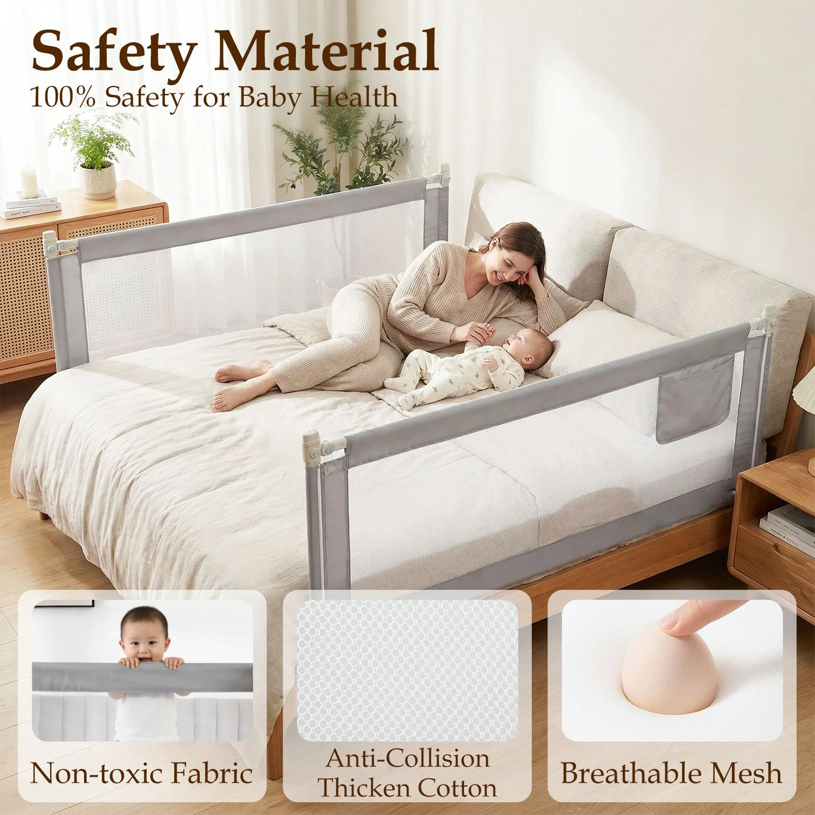 Bed Rail for Toddlers Vertical Lift Adjustable with Storage Pocket - Image 6
