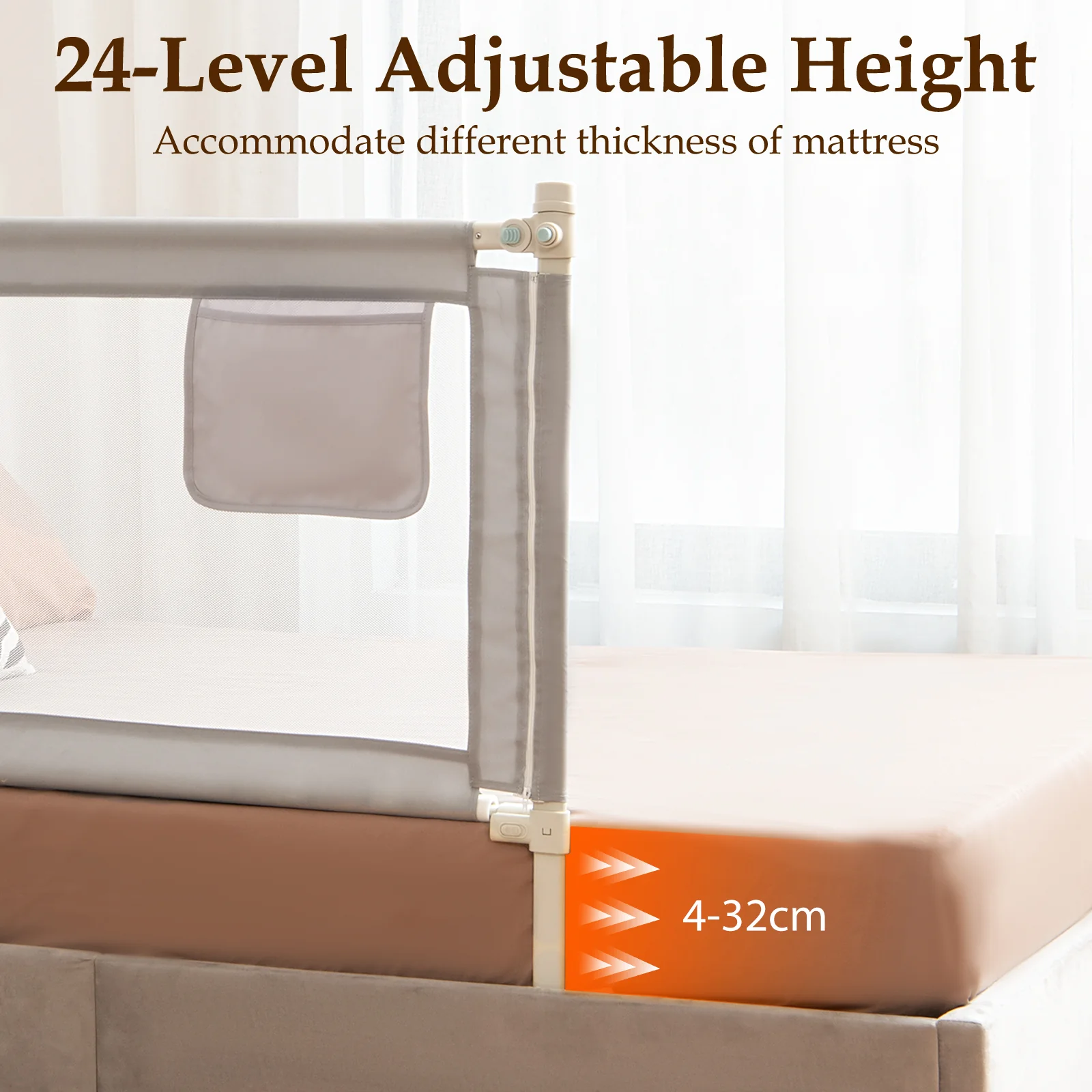 Bed Rail for Toddlers Vertical Lift Adjustable with Storage Pocket - Image 9