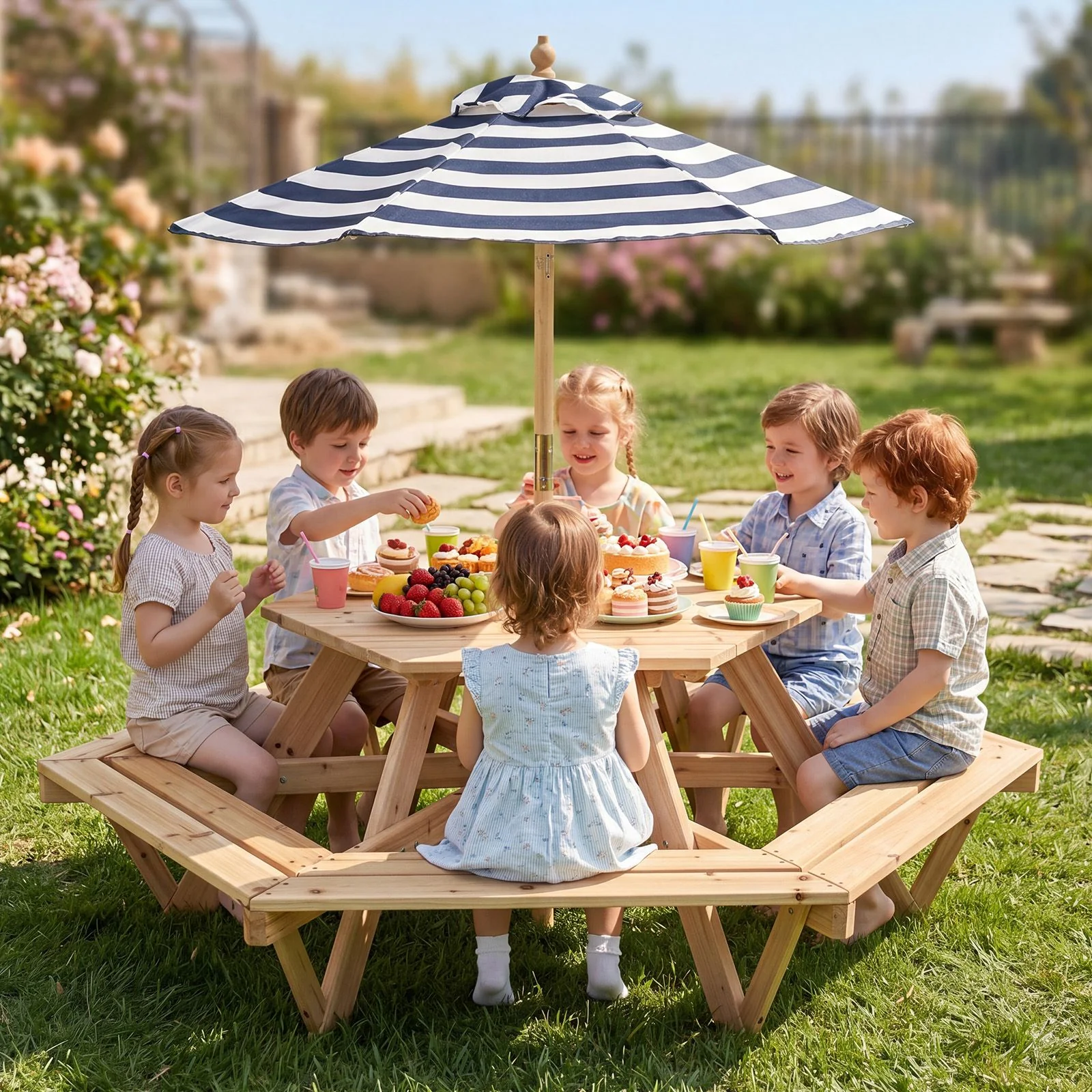Children Activity Table with Chairs Picnic Table for Backyard Deck - Image 2