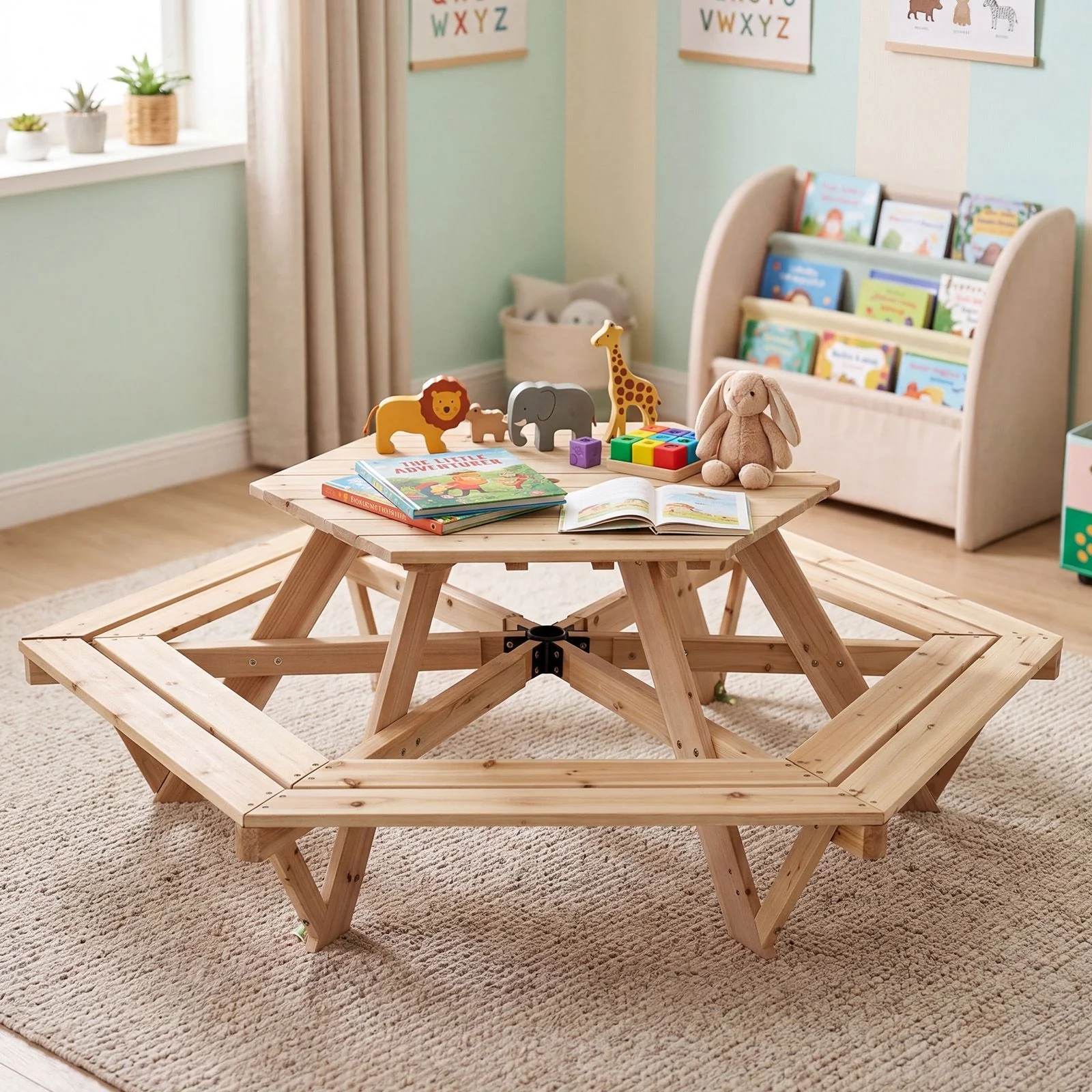 Children Activity Table with Chairs Picnic Table for Backyard Deck - Image 3