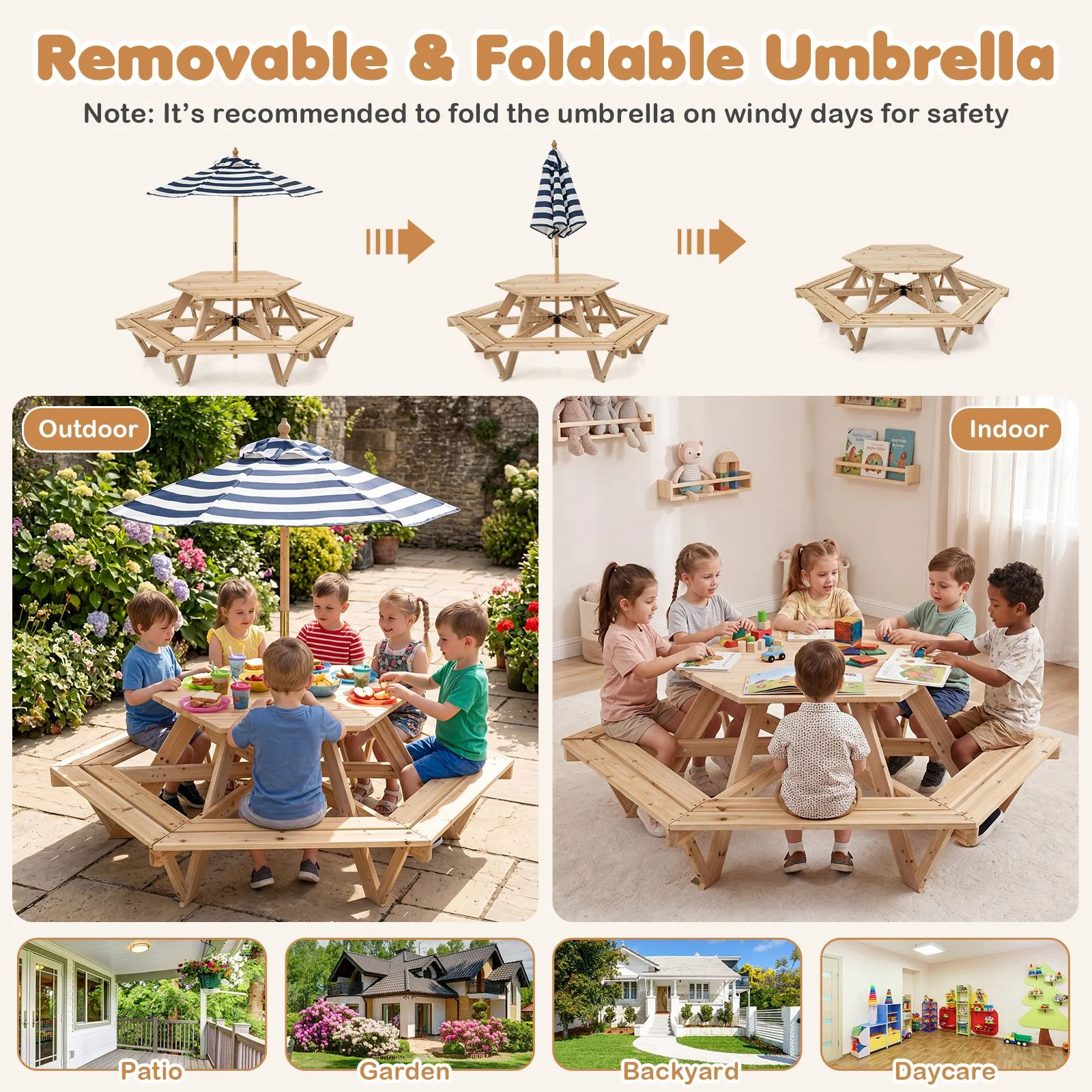 Children Activity Table with Chairs Picnic Table for Backyard Deck - Image 6