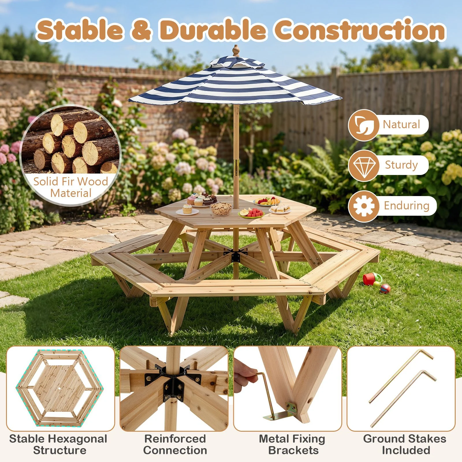 Children Activity Table with Chairs Picnic Table for Backyard Deck - Image 7