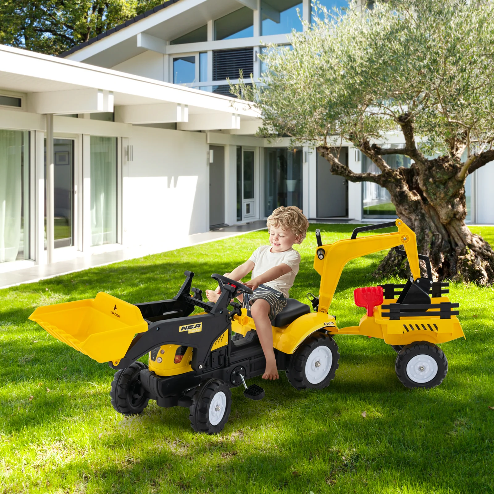 Children Outdoor Toys Pedal Tractor for 3-6 year old kids, Yellow/ Green - Image 3