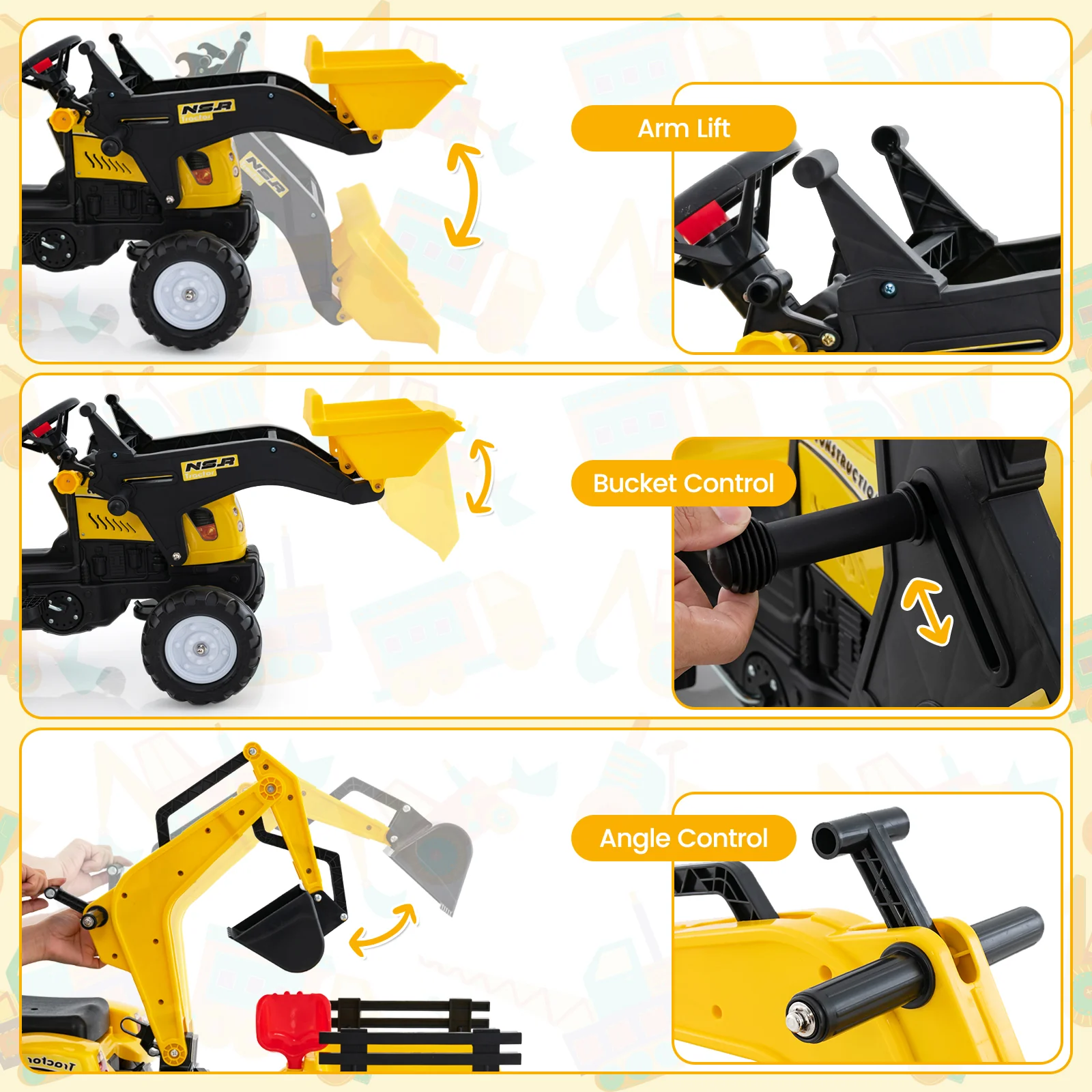 Children Outdoor Toys Pedal Tractor for 3-6 year old kids, Yellow/ Green - Image 4