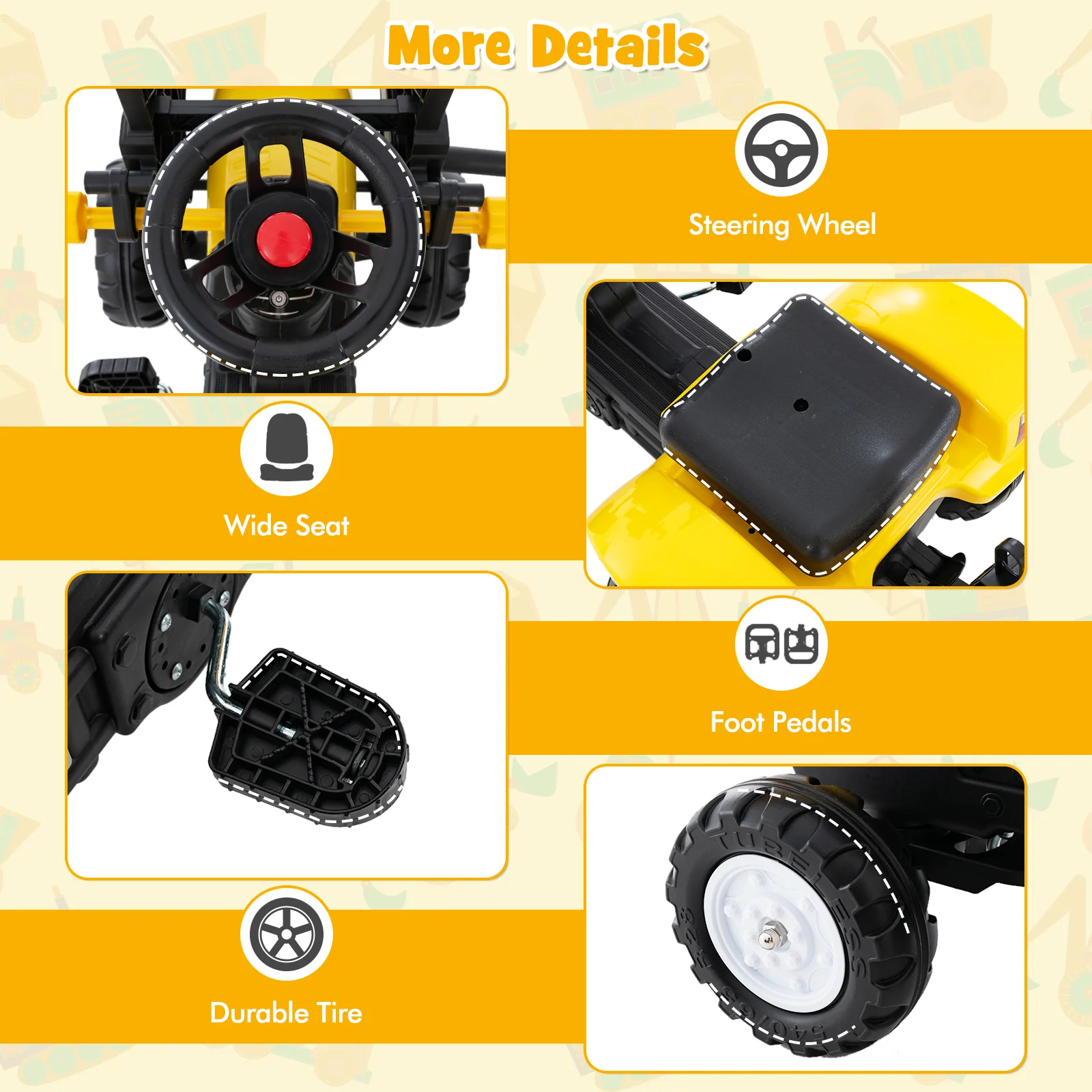 Children Outdoor Toys Pedal Tractor for 3-6 year old kids, Yellow/ Green - Image 7