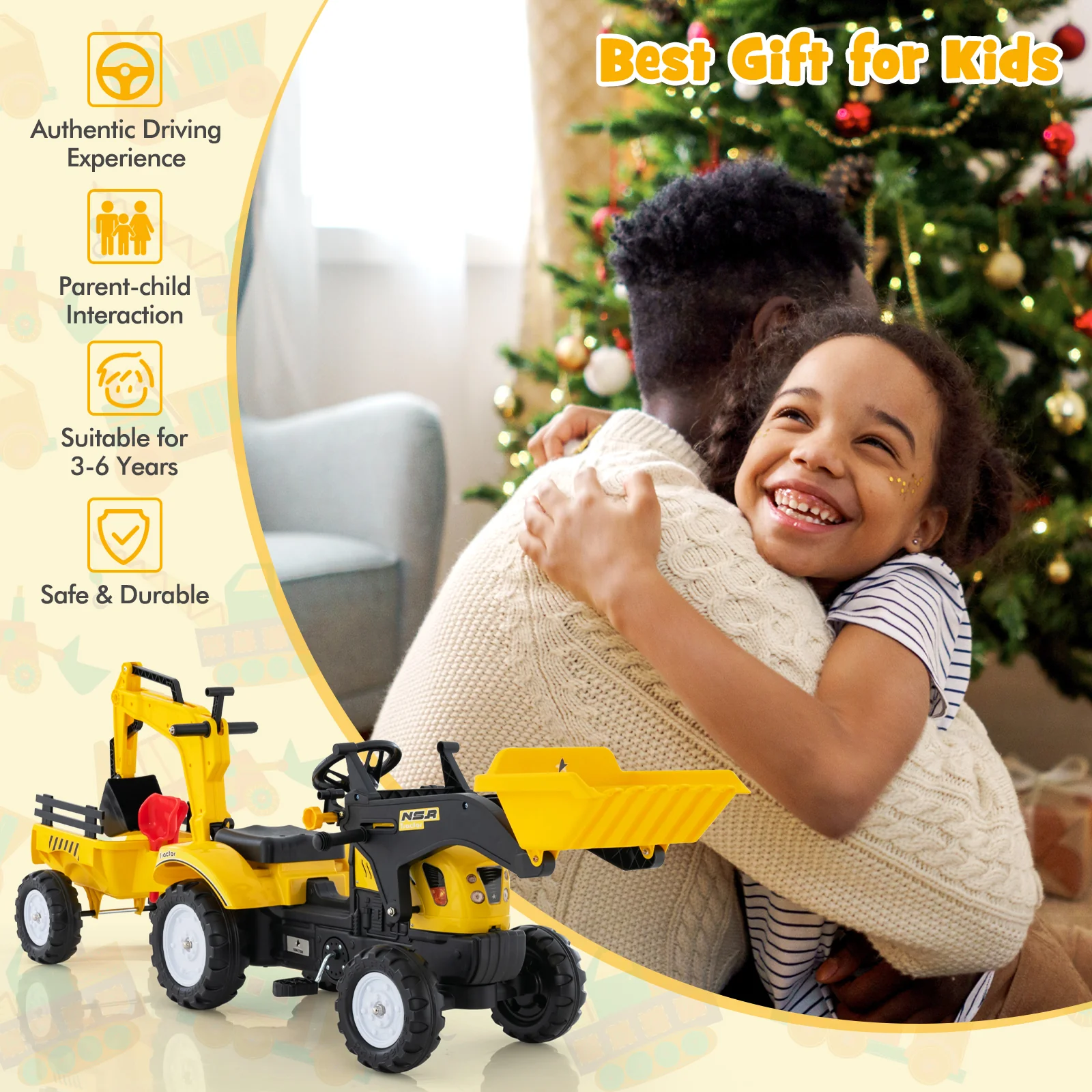 Children Outdoor Toys Pedal Tractor for 3-6 year old kids, Yellow/ Green - Image 9