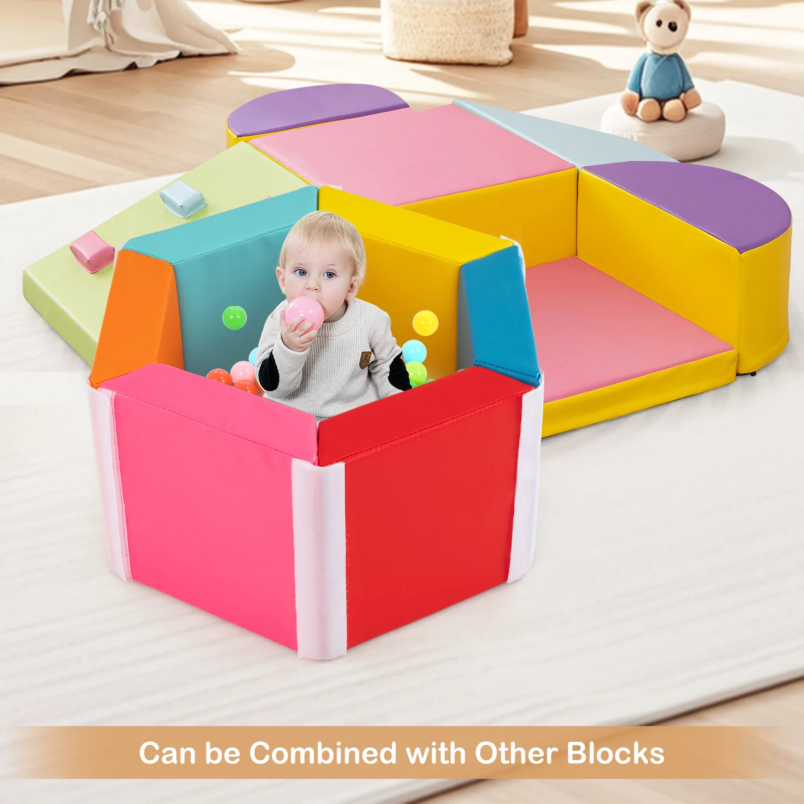 Colorful Hexagon Ball Pit for Kids, Creative Foam Climbing Blocks for Playroom, Kid’s Bedroom, Nursery - Image 2