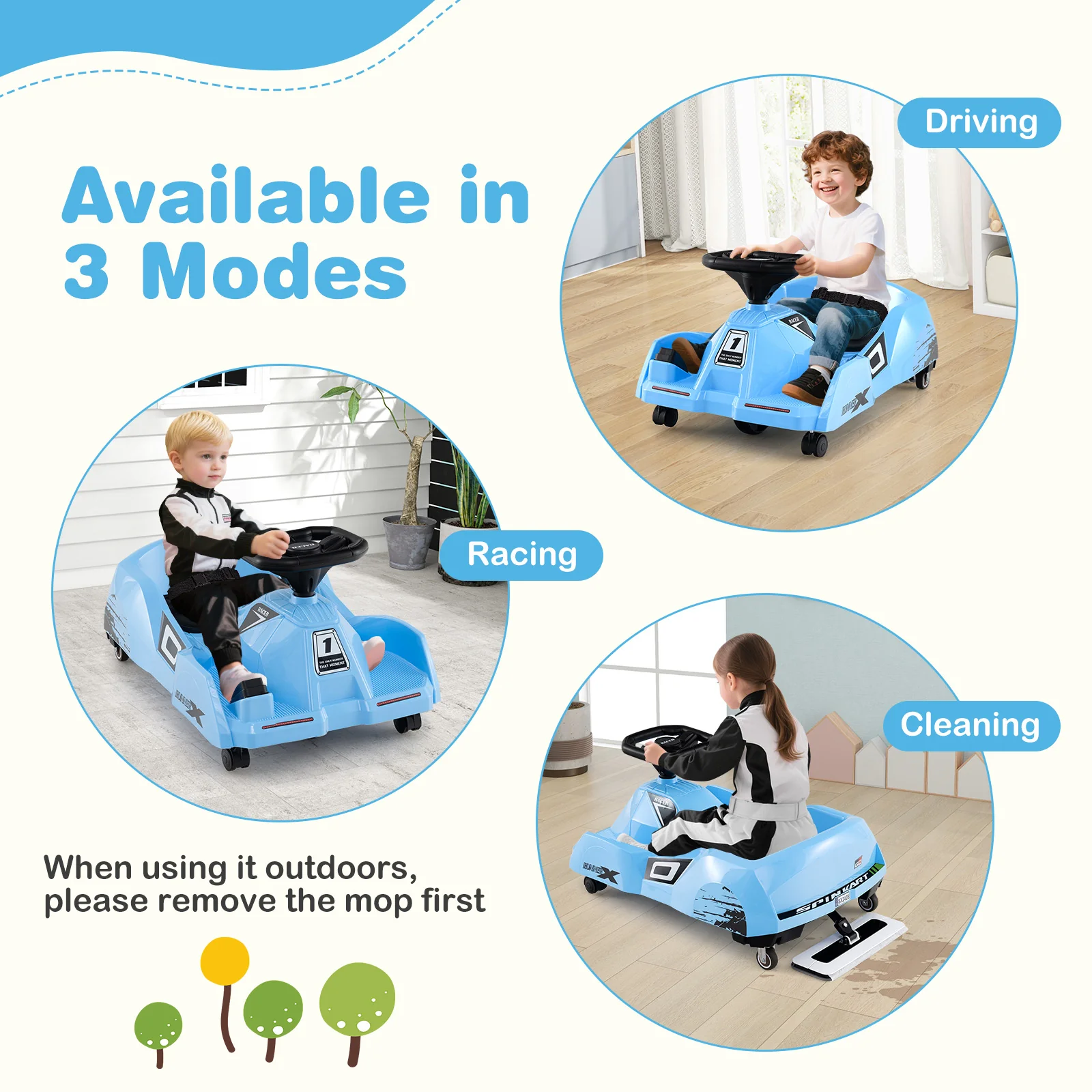 Electric Cleaning Go Kart, Battery Powered Go Cart Clean Car for Boys & Girls 2-5 Years Old - Image 2