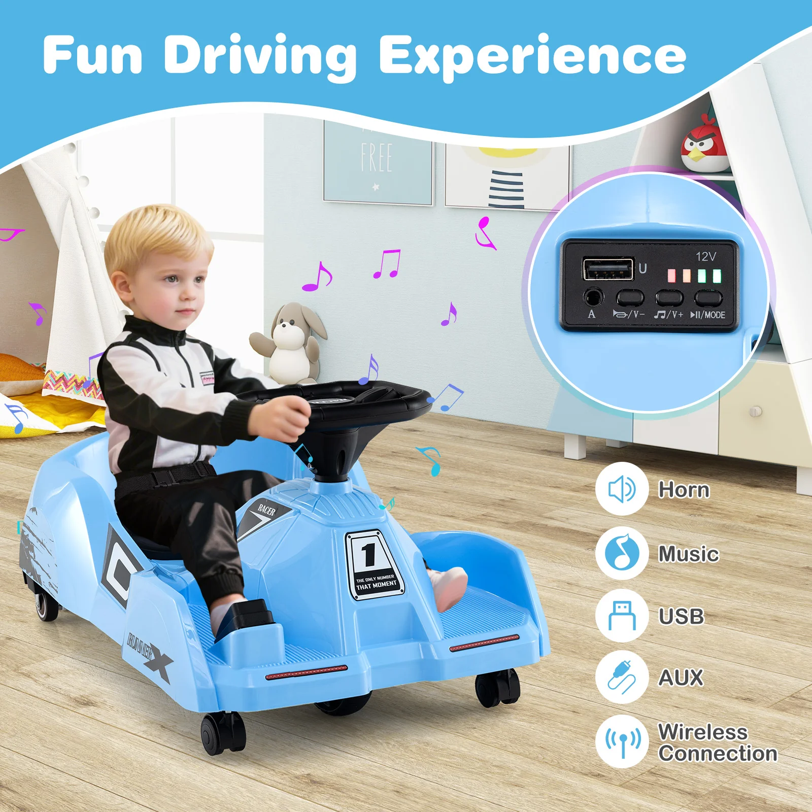 Electric Cleaning Go Kart, Battery Powered Go Cart Clean Car for Boys & Girls 2-5 Years Old - Image 5
