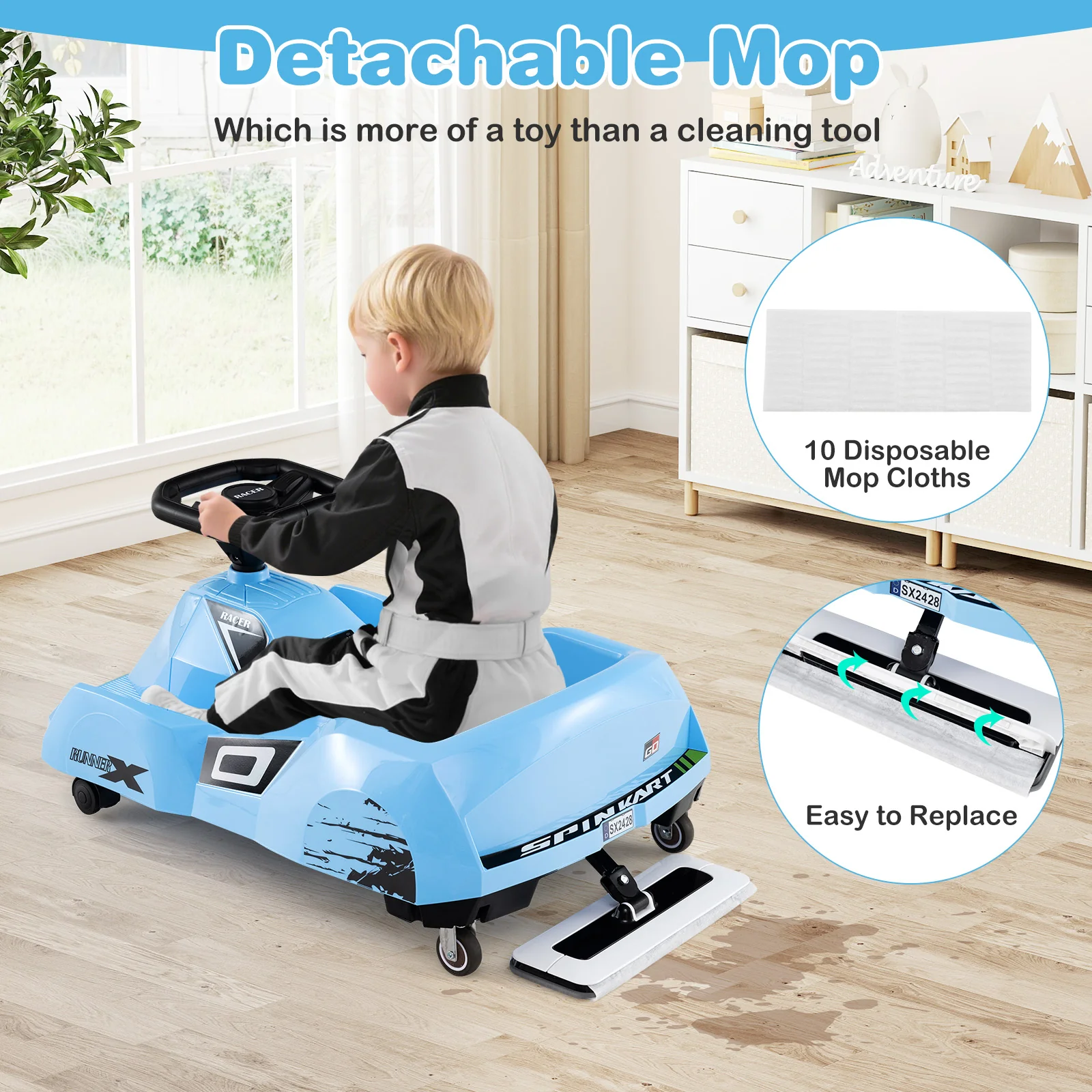 Electric Cleaning Go Kart, Battery Powered Go Cart Clean Car for Boys & Girls 2-5 Years Old - Image 8