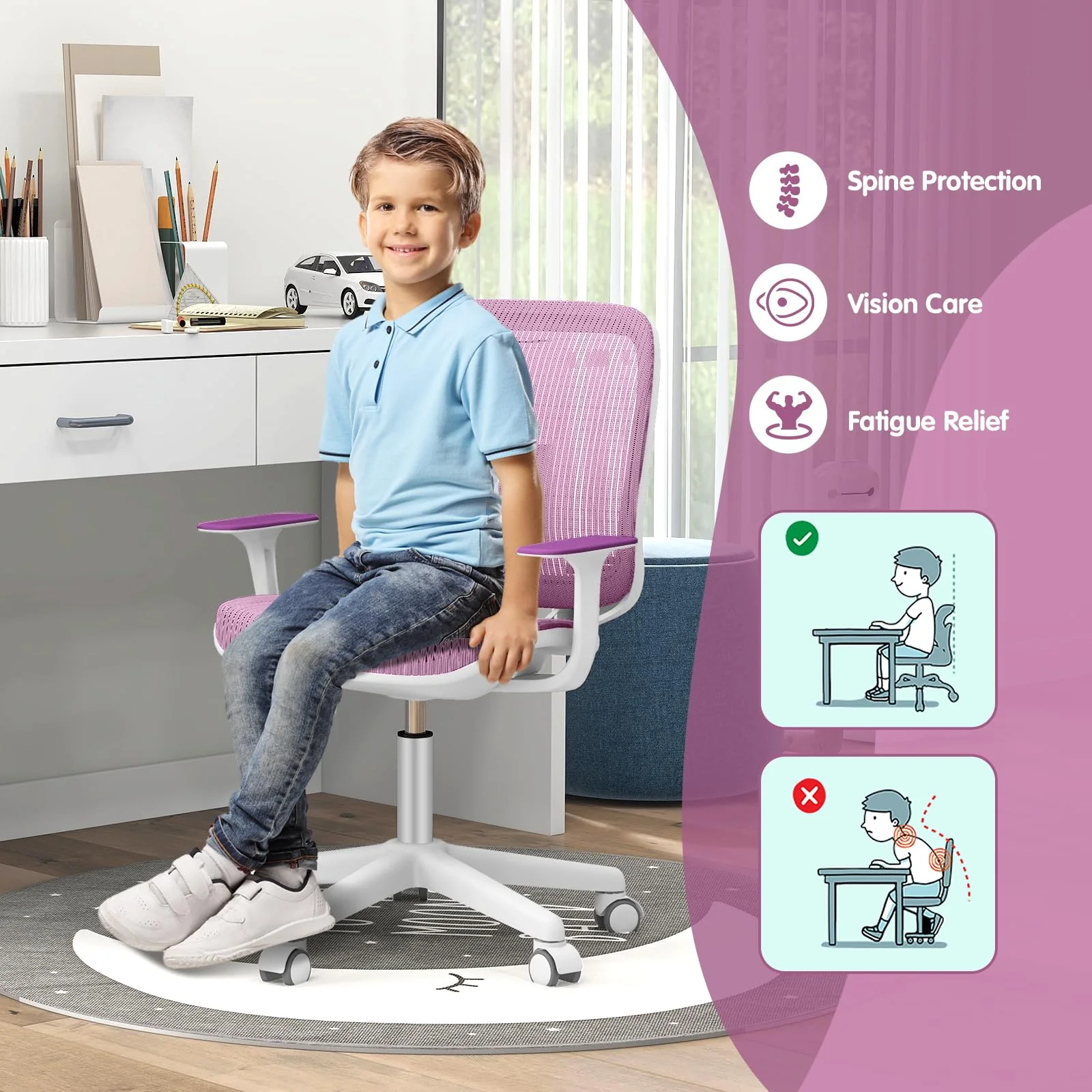 Ergonomic Children Study Computer Chair, Mesh Swivel Task Student Chair 6-15 Years for Home School Office - Image 5