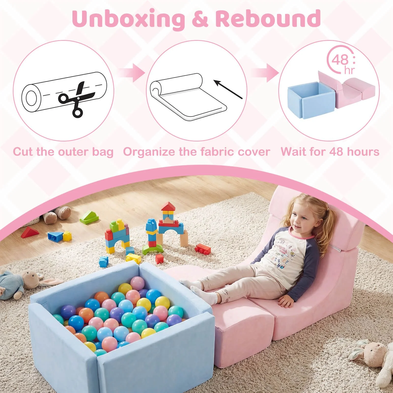 Foam Climbing Blocks for Toddlers Kids Soft Play Set with Ball Pit and Suede Covers - Image 4