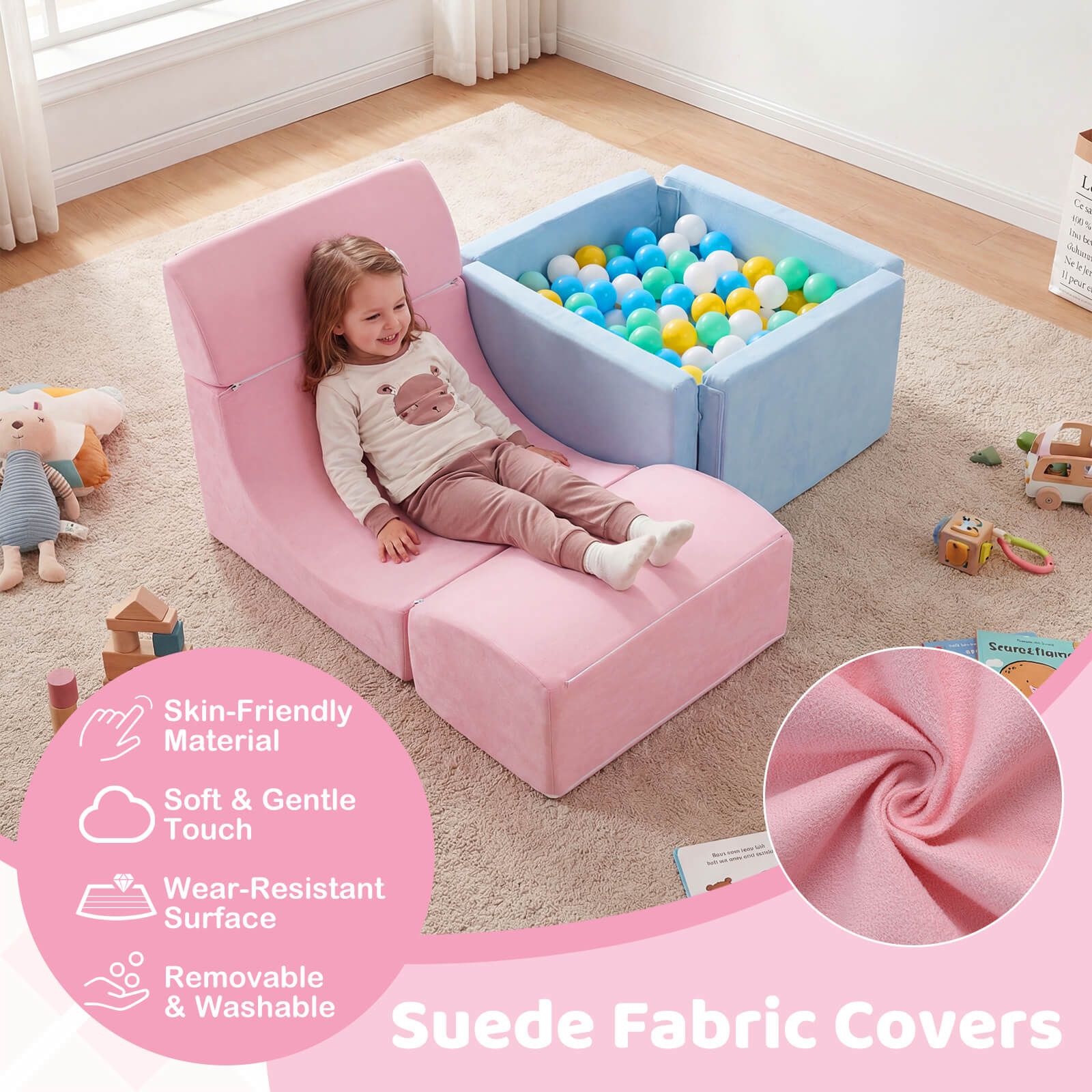 Foam Climbing Blocks for Toddlers Kids Soft Play Set with Ball Pit and Suede Covers - Image 5