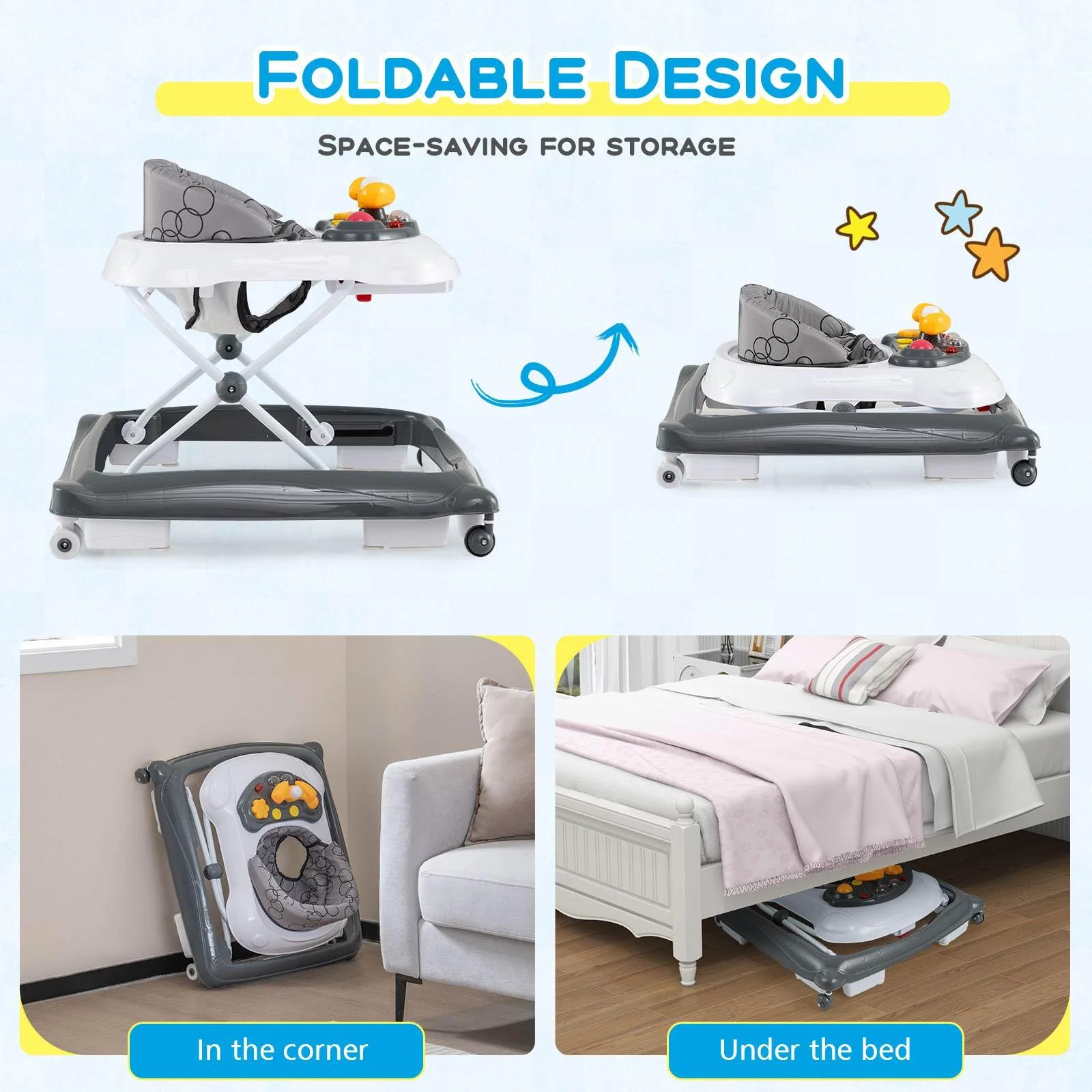 Foldable Baby Walker Toddler Activity Center Push Walker - Image 6
