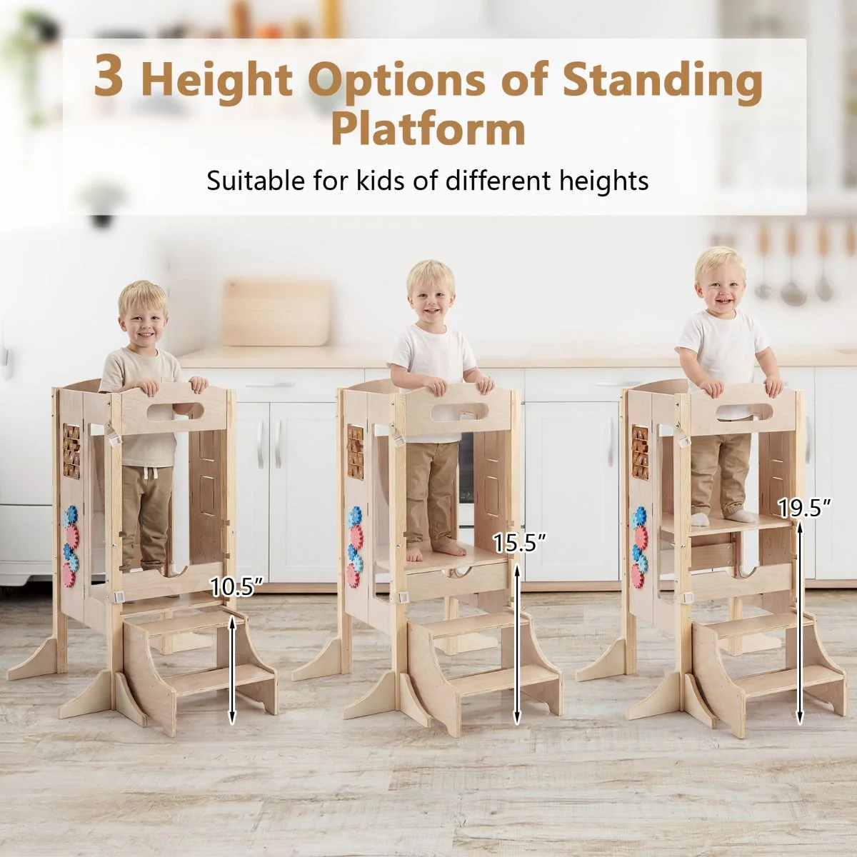 Foldable Learning Tower Toddler Tower w/ Adjustable Height and Detachable Safety Net - Image 8