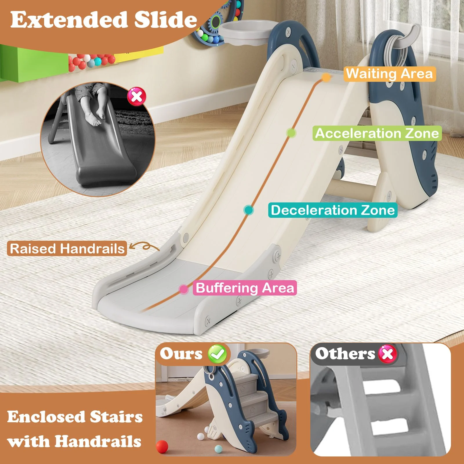 Foldable Toddler Slide, Indoor Playground Kids Slide for 3+ Years Old - Image 5