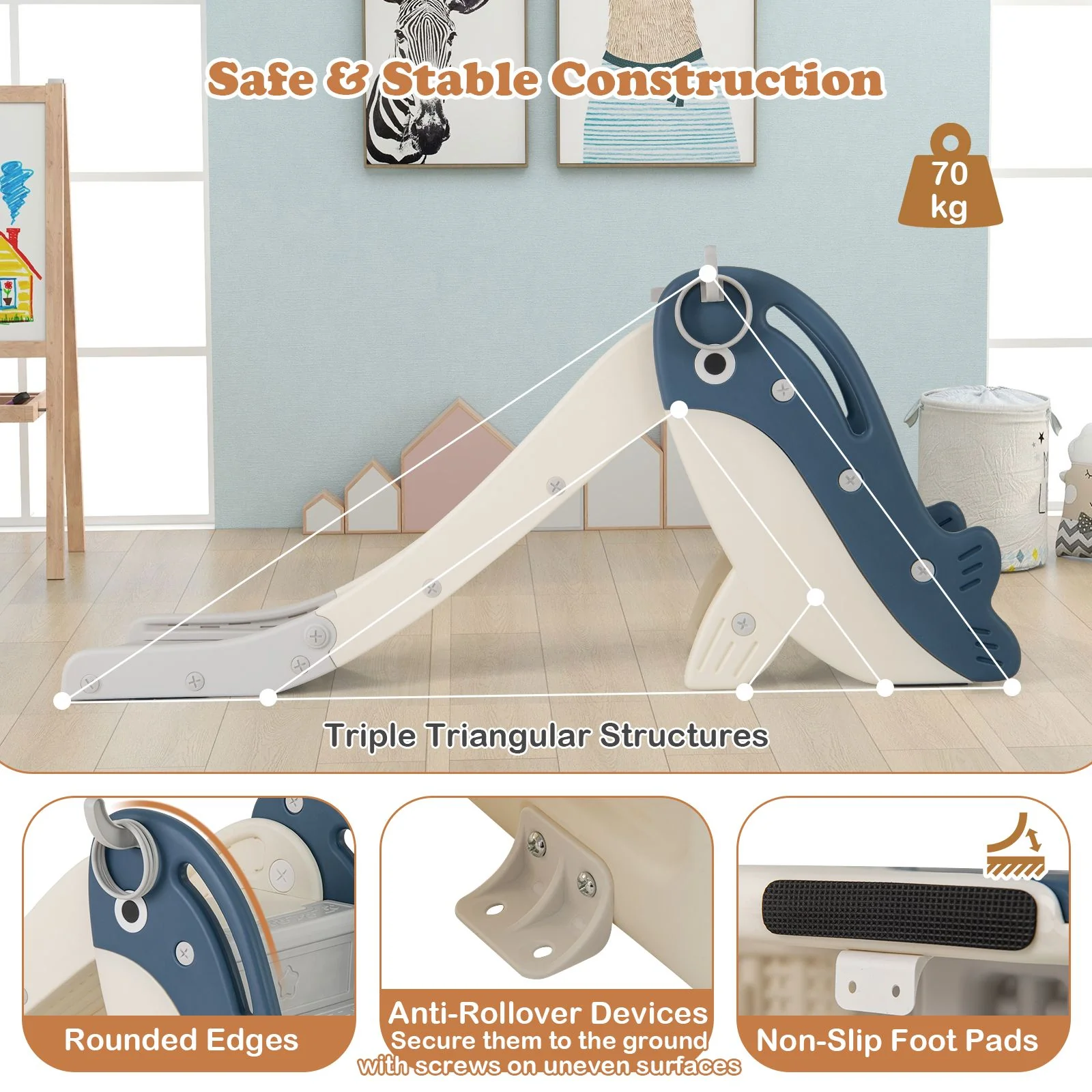 Foldable Toddler Slide, Indoor Playground Kids Slide for 3+ Years Old - Image 7
