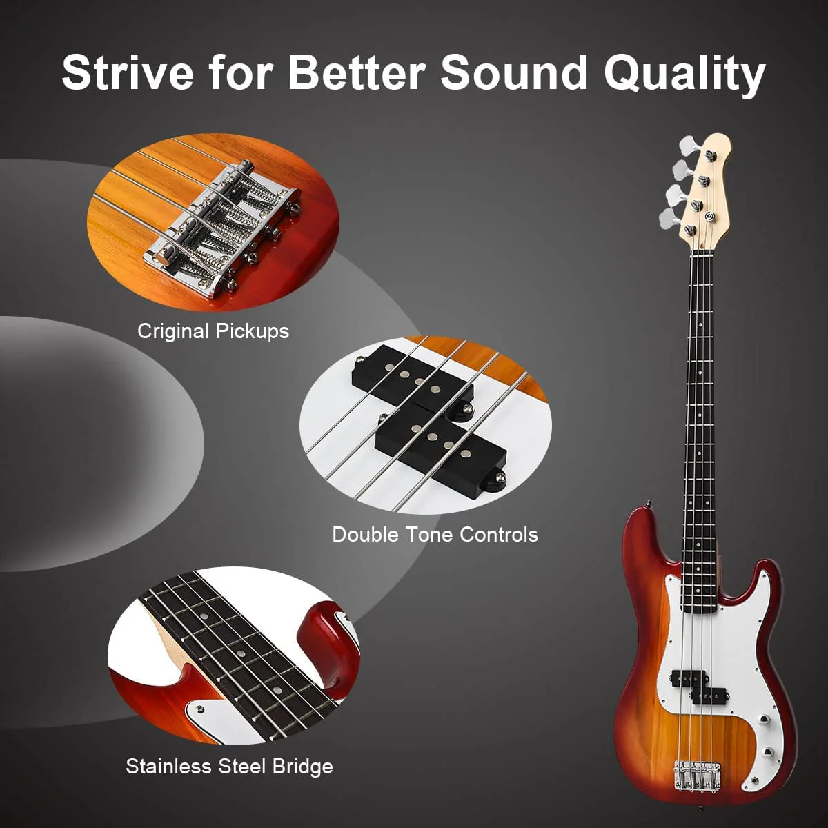 Full Size Electric 4 String Bass Guitar for Beginner Starter Complete Kit - Image 8