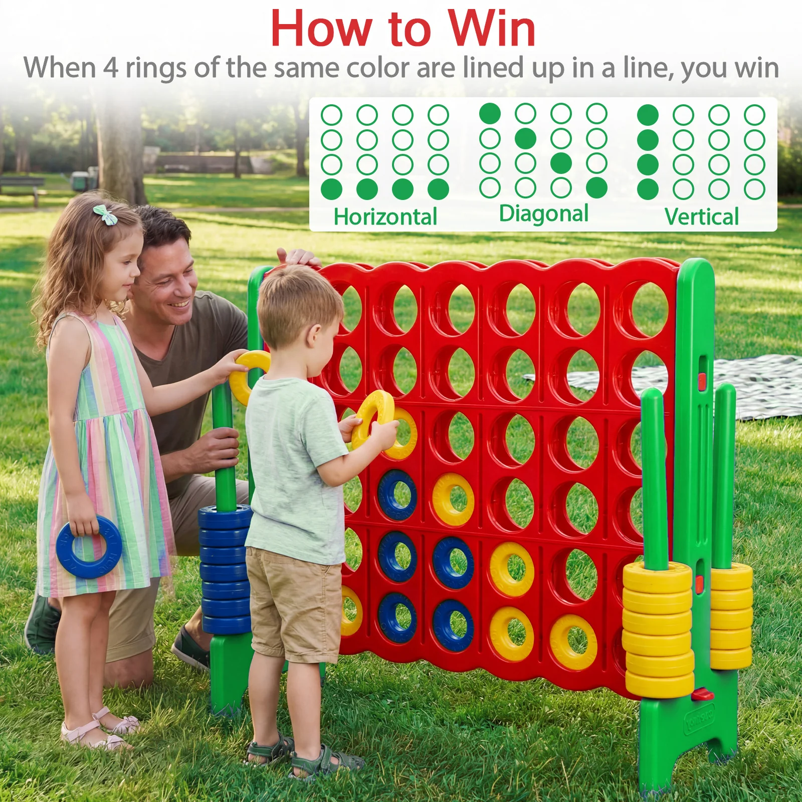 Giant 4-in-a-Row Game Set, Jumbo 4-to-Score Game with 42 Rings and Quick-Release Slider for Kids and Adults - Image 5
