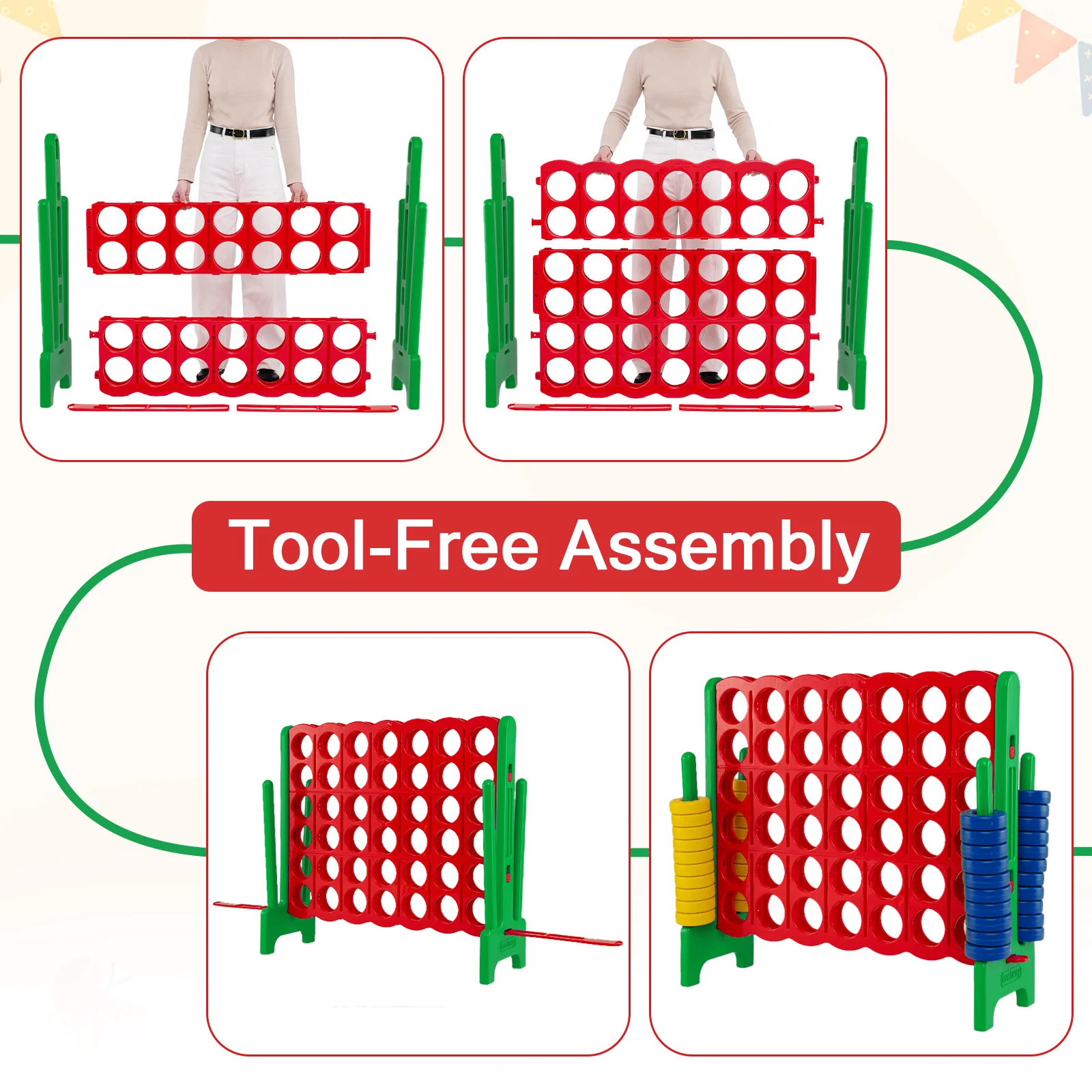 Giant 4-in-a-Row Game Set, Jumbo 4-to-Score Game with 42 Rings and Quick-Release Slider for Kids and Adults - Image 7