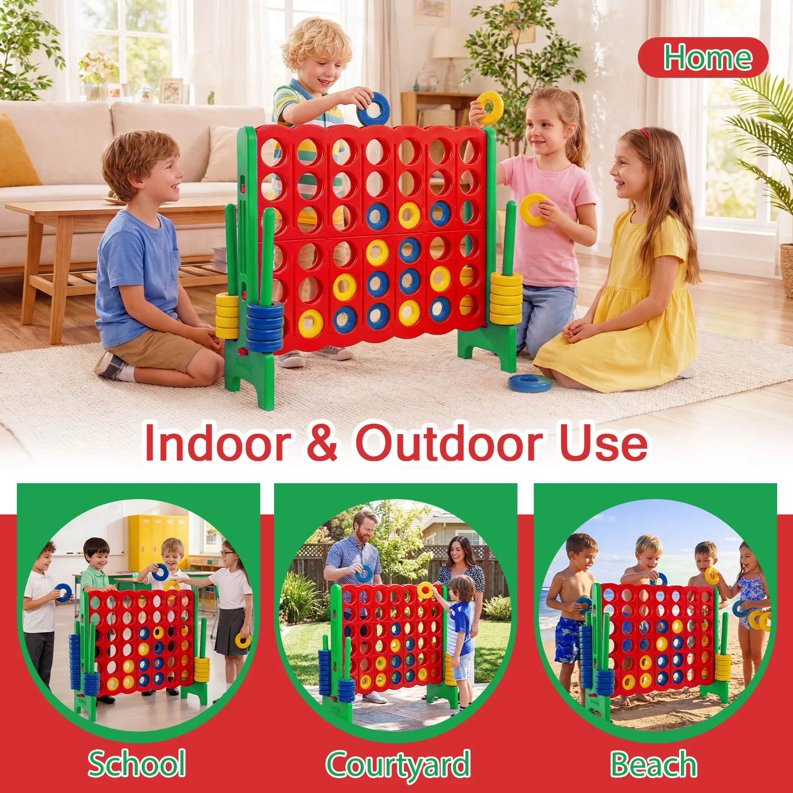 Giant 4-in-a-Row Game Set, Jumbo 4-to-Score Game with 42 Rings and Quick-Release Slider for Kids and Adults - Image 8