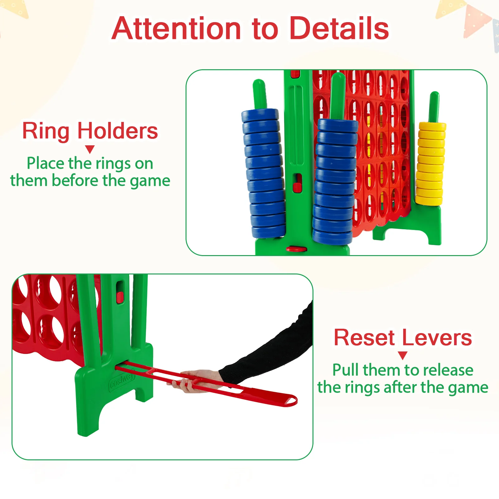 Giant 4-in-a-Row Game Set, Jumbo 4-to-Score Game with 42 Rings and Quick-Release Slider for Kids and Adults - Image 9