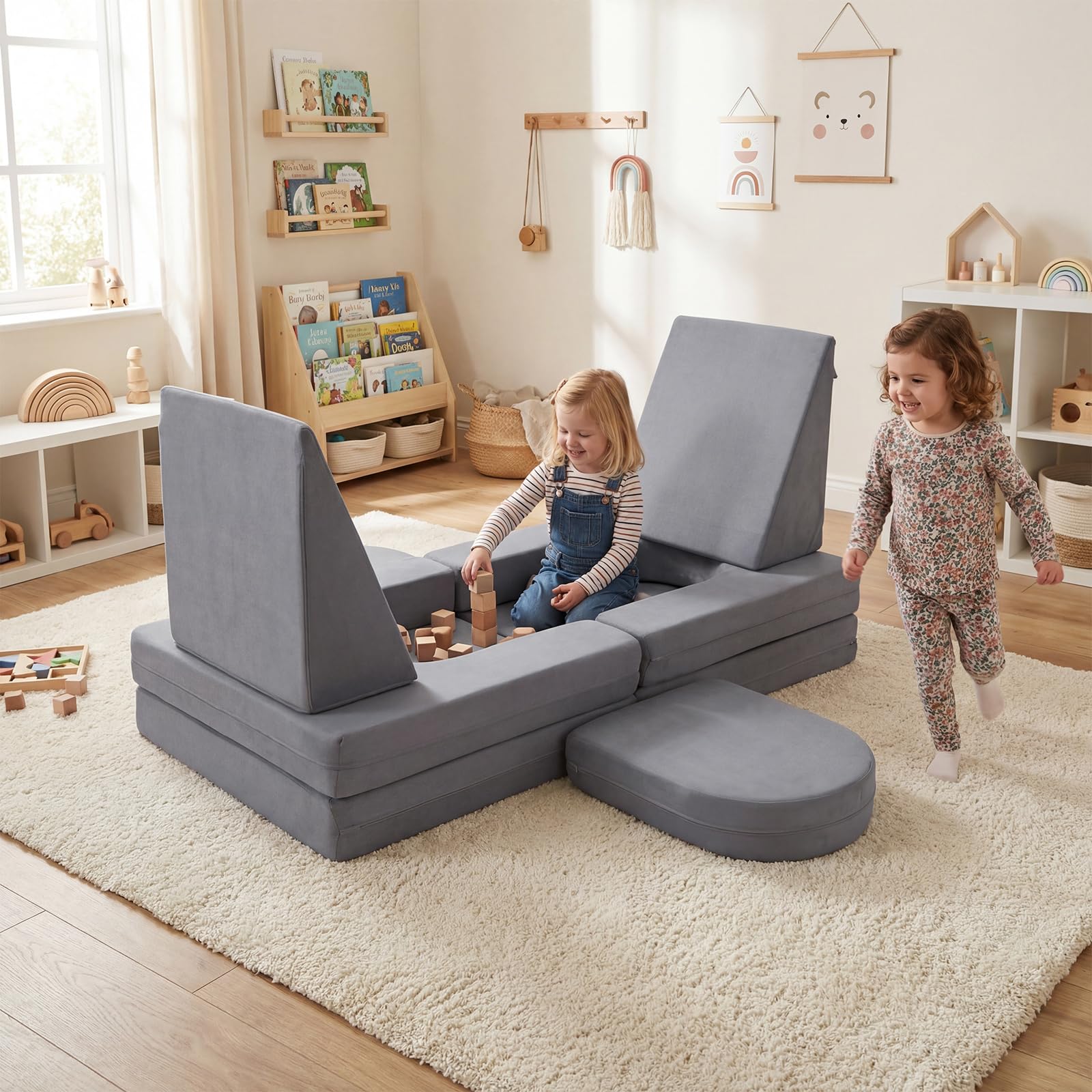 HONEY JOY 10 PCS Modular Kids Play Couch Toddler Climb & Crawl Foam Playset - Image 4