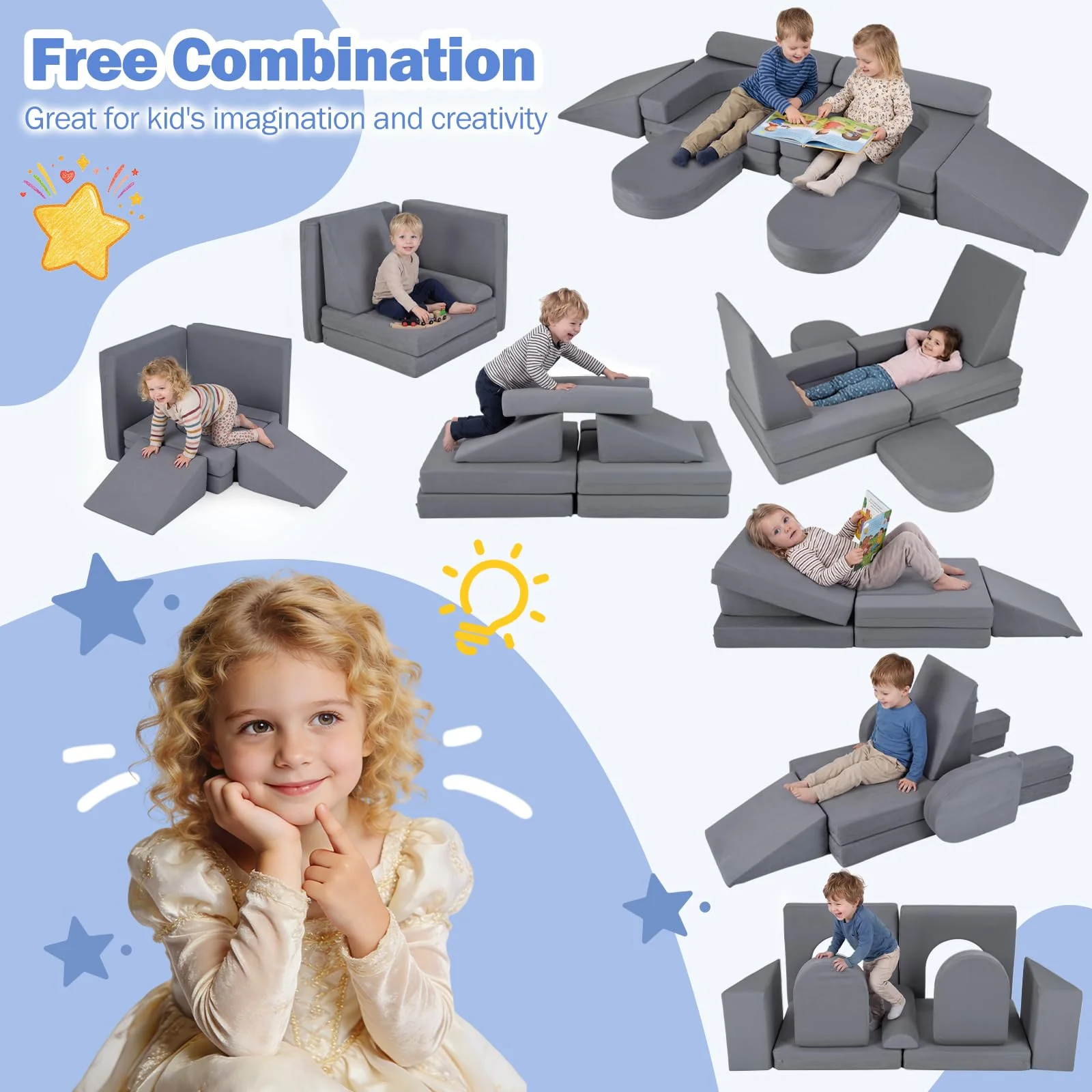 HONEY JOY 10 PCS Modular Kids Play Couch Toddler Climb & Crawl Foam Playset - Image 5