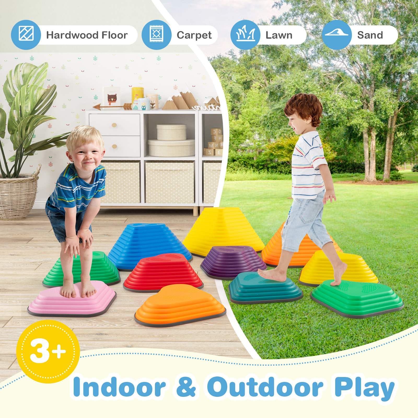 HONEY JOY 11Pcs Stepping Stones for Kids Indoor Outdoor Balance Training Blocks - Image 8